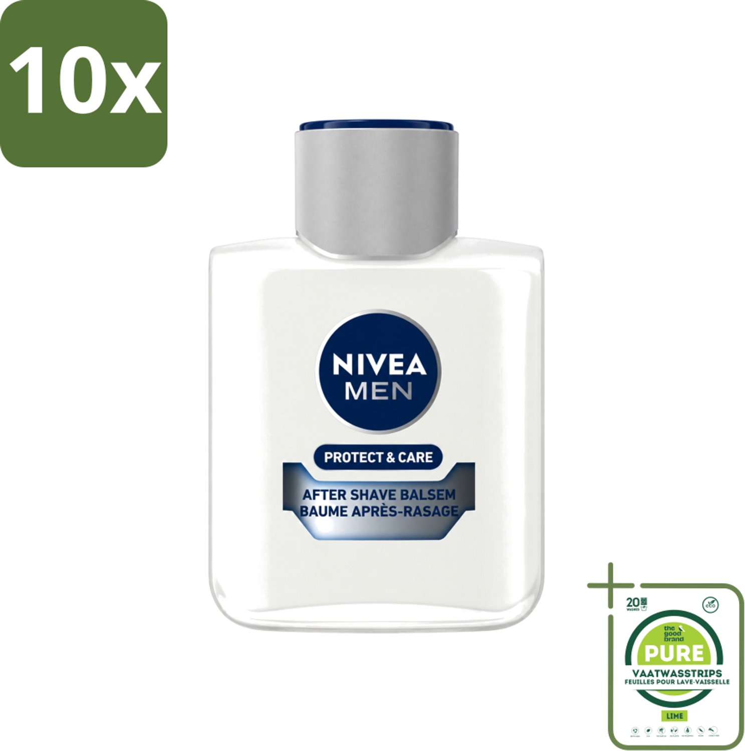 10 x Nivea - Men - Protect & Care Aftershave Balsem - Balm - 100 ml - Grootverpakking - Vaatwasstrips - Aftershave Balsem - Huid Verzorging - Scheerbeurt - Roodheid Verminderen - Huid Kalmeren