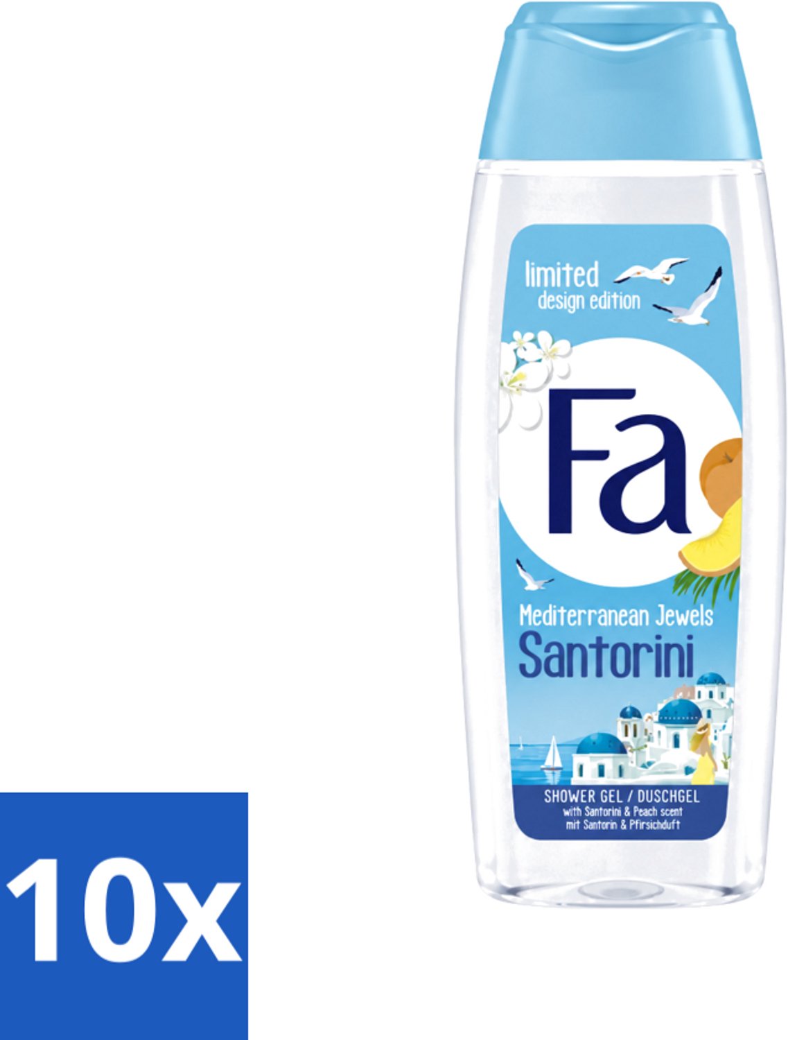10 x Fa - Douchegel - Mediterranean Jewels Santorini - Verfrissend & Hydraterend - Verzachtend - 250 ml - Voordeelverpakking - 10 stuks