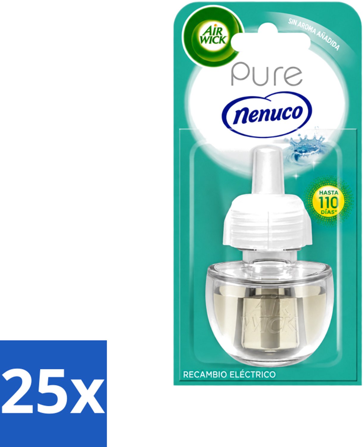 25 x Air Wick - Luchtverfrisser Navulling - Pure Nenuco - Elektrische Geurverspreider - 19 ml - Voordeelverpakking - 25 stuks