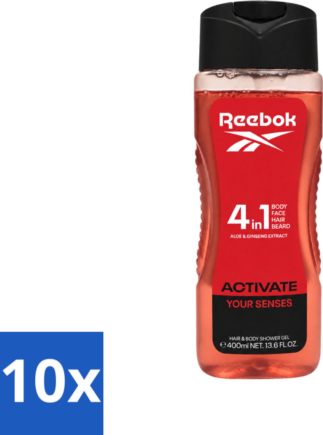 10 x Reebok - Activate Your Senses - Douchegel - 4 in 1 - 400 ml - Voordeelverpakking - 10 stuks