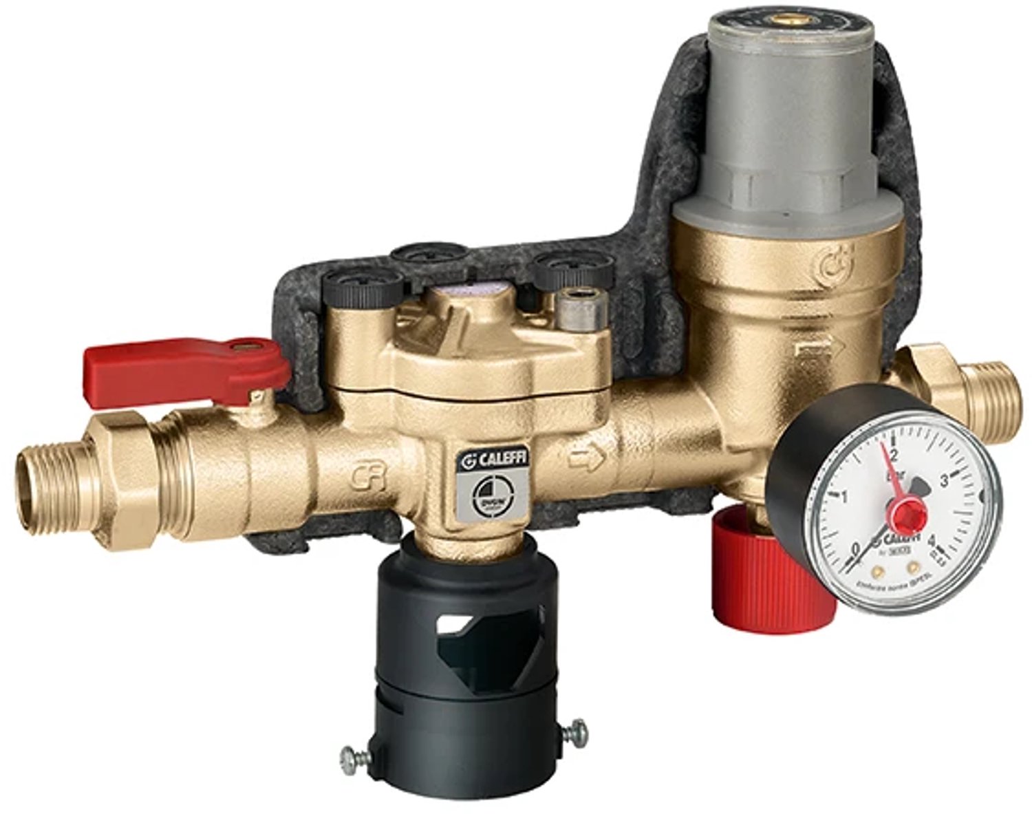 Caleffi vulgroep met terugstroombeveiliging type BA, schuine vuilvanger en afsluitkraan, 574010