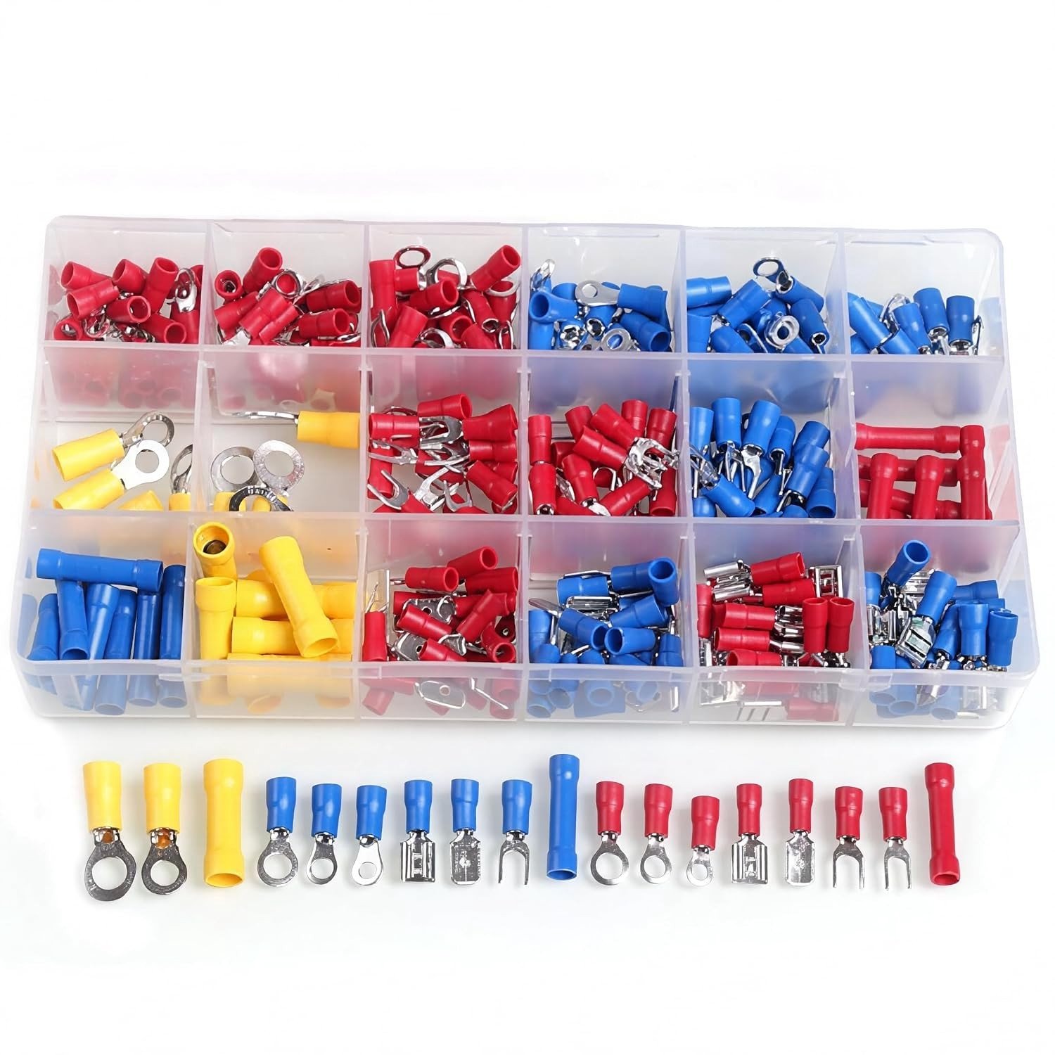 300 stuks elektrische kabelschoenen, 18 soorten krimpterminals, 0.5-6.0 mm², set met vork- en ringkabelschoenen voor betrouwbare verbindingen