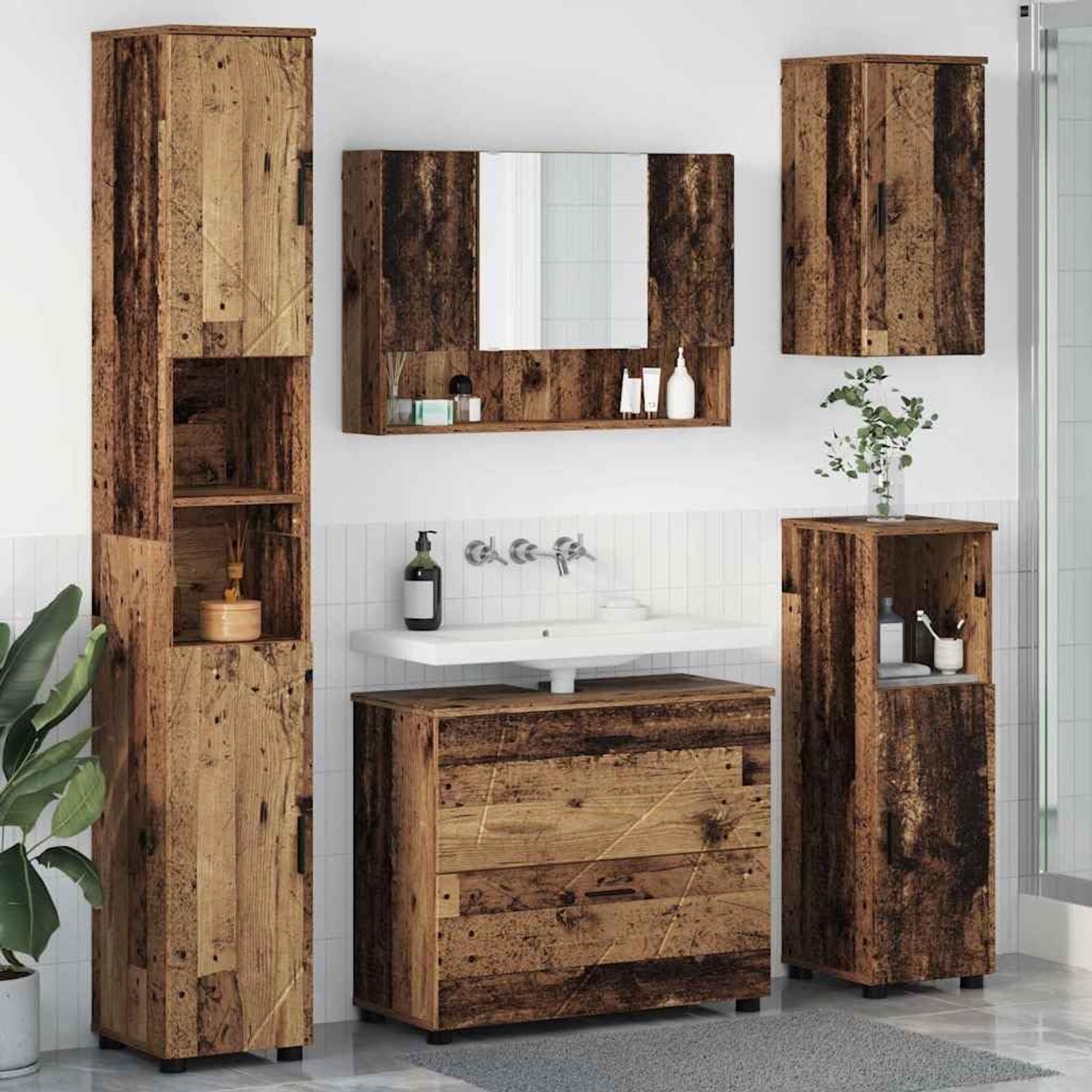 Badkamermeubelset 5 STK. Oud hout 35 x 30 x 192 cm