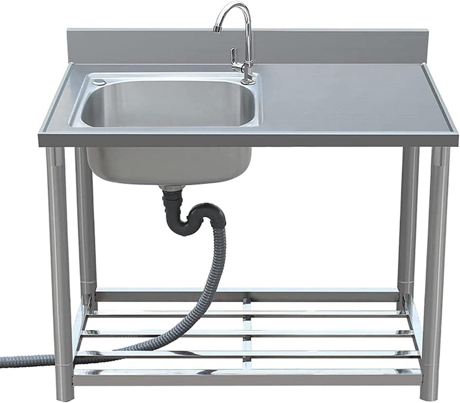 Enkele kom - Draagbare wastafel van commerciële kwaliteit met standaard voor binnen/buitengebruik, enkele koude kraan-80 cm - links