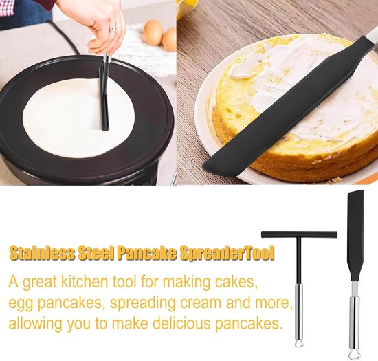 Crêpes-spatel van roestvrij staal, spatel en strooier voor crêpes, pannenkoeken en spatelkit, professionele pannenkoekenspatel, stendi, voor galetten en pannenkoeken — afbeelding 3