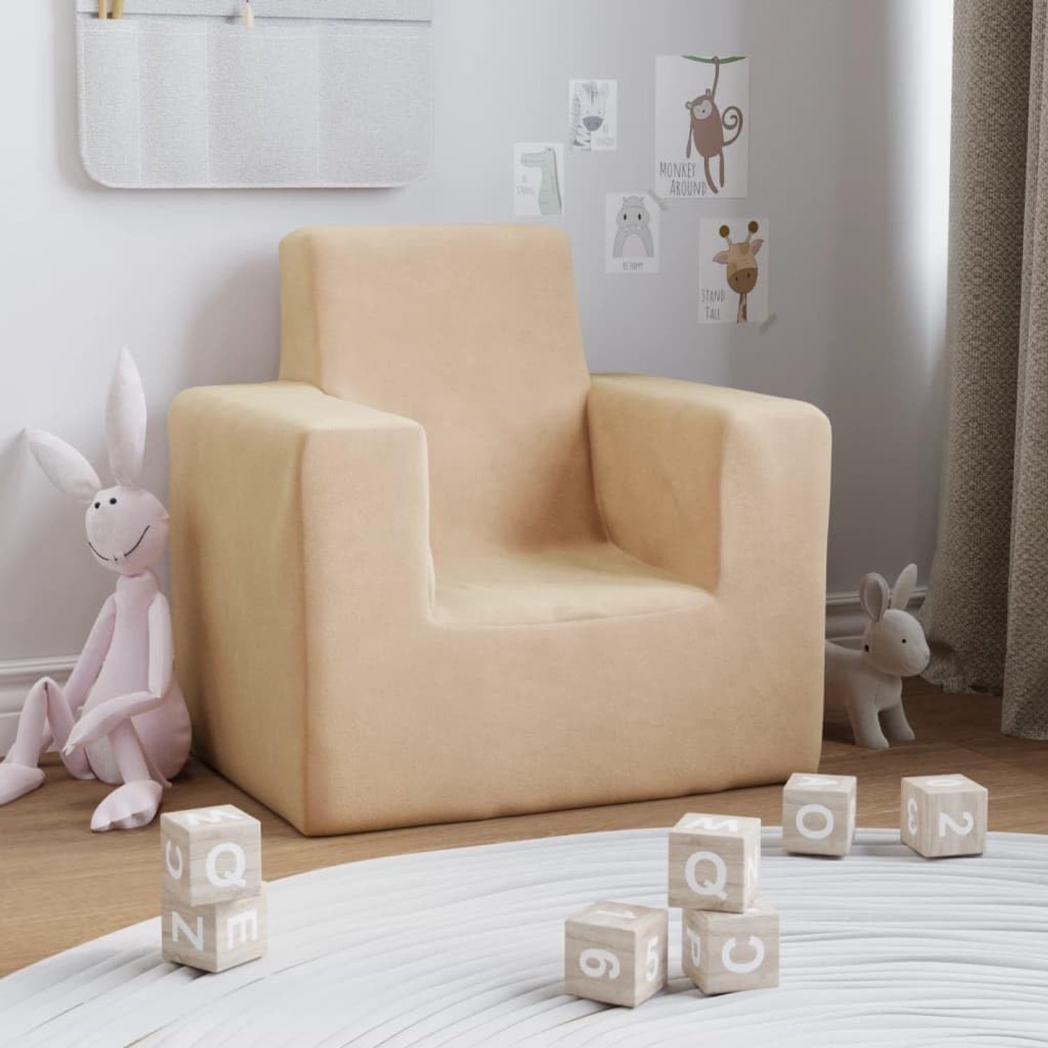 Woonkamerbank, stoel, bank, kinderbank, crème, zacht pluche, voor woonkamer, logeerkamer, kantoor