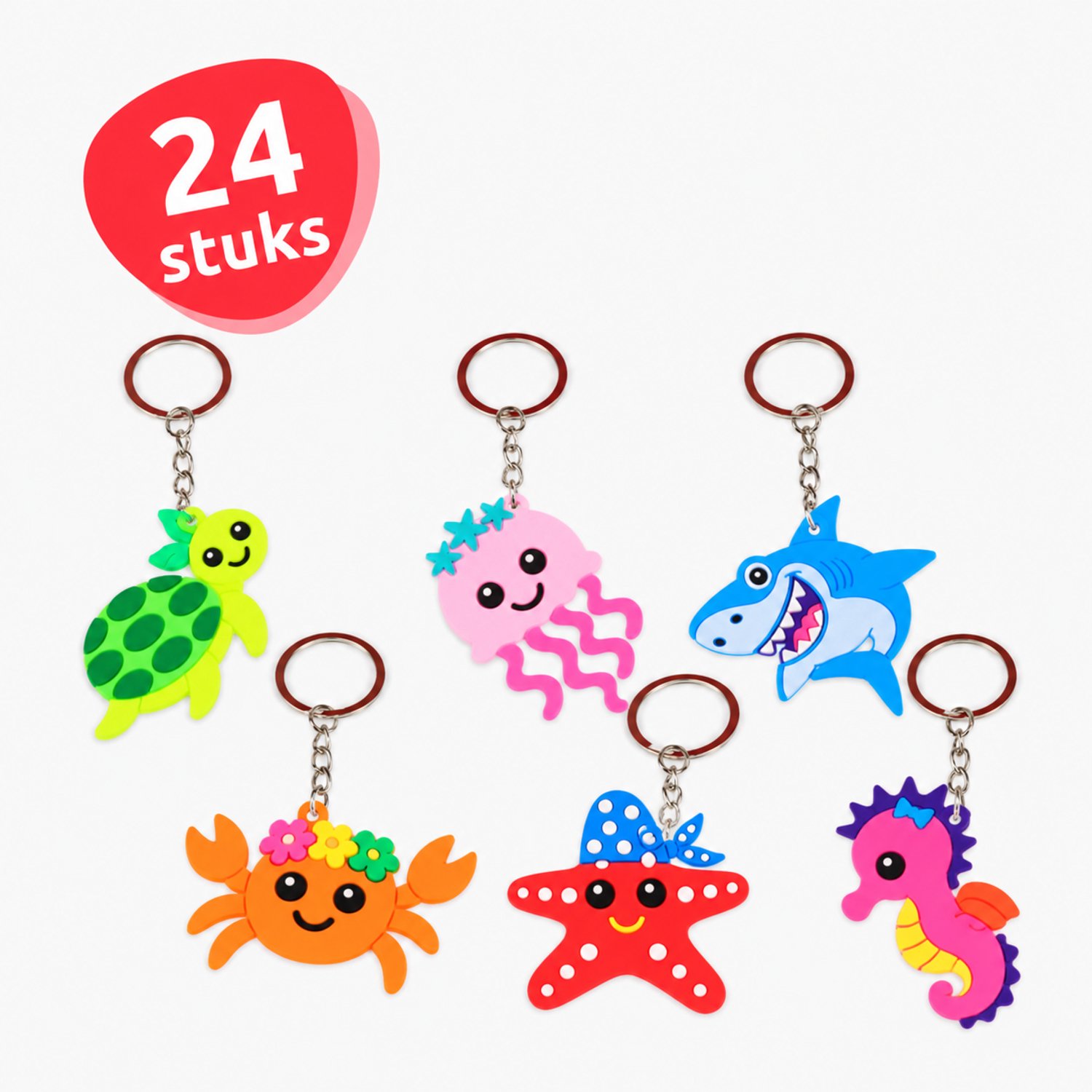 Isa's Friends® - Uitdeelcadeaus Sleutelhangers Zeedieren - 24 stuks - Traktatie - Uitdeelcadeautjes voor Kinderen