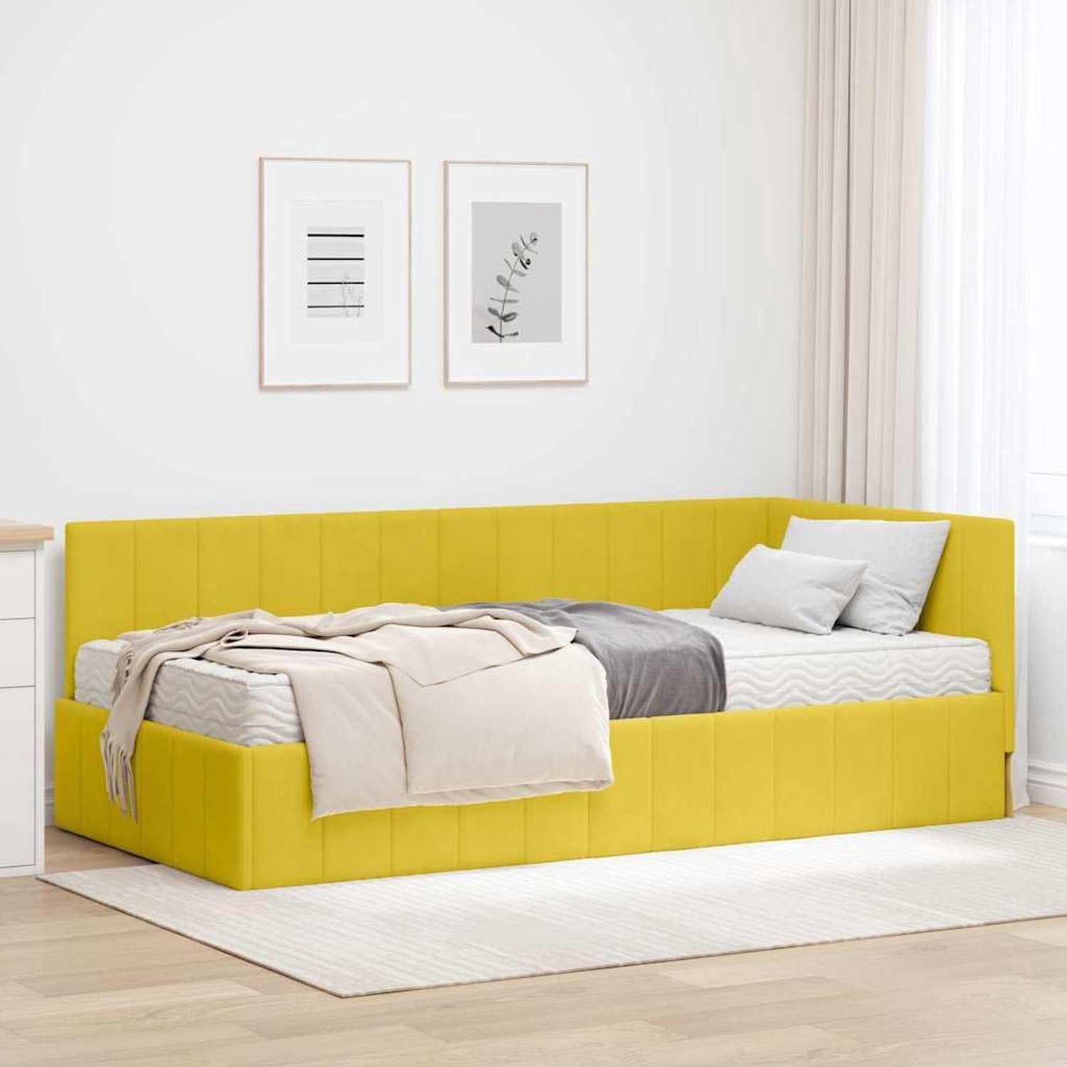 Hoekbed met matras modern design 100 x 200 cm Geel