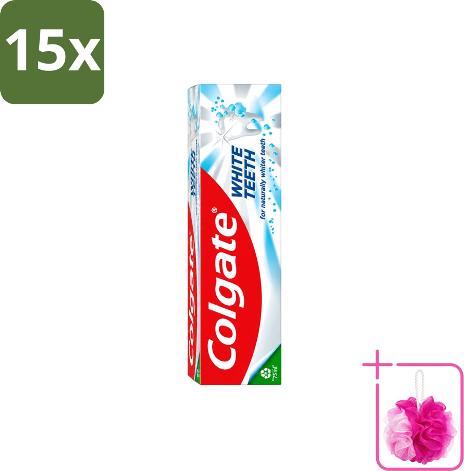 15 x Colgate – Tandpasta – White Teeth – 75 ml - Bulkverpakking - Witte tanden - Douchemop - Tanden reinigen