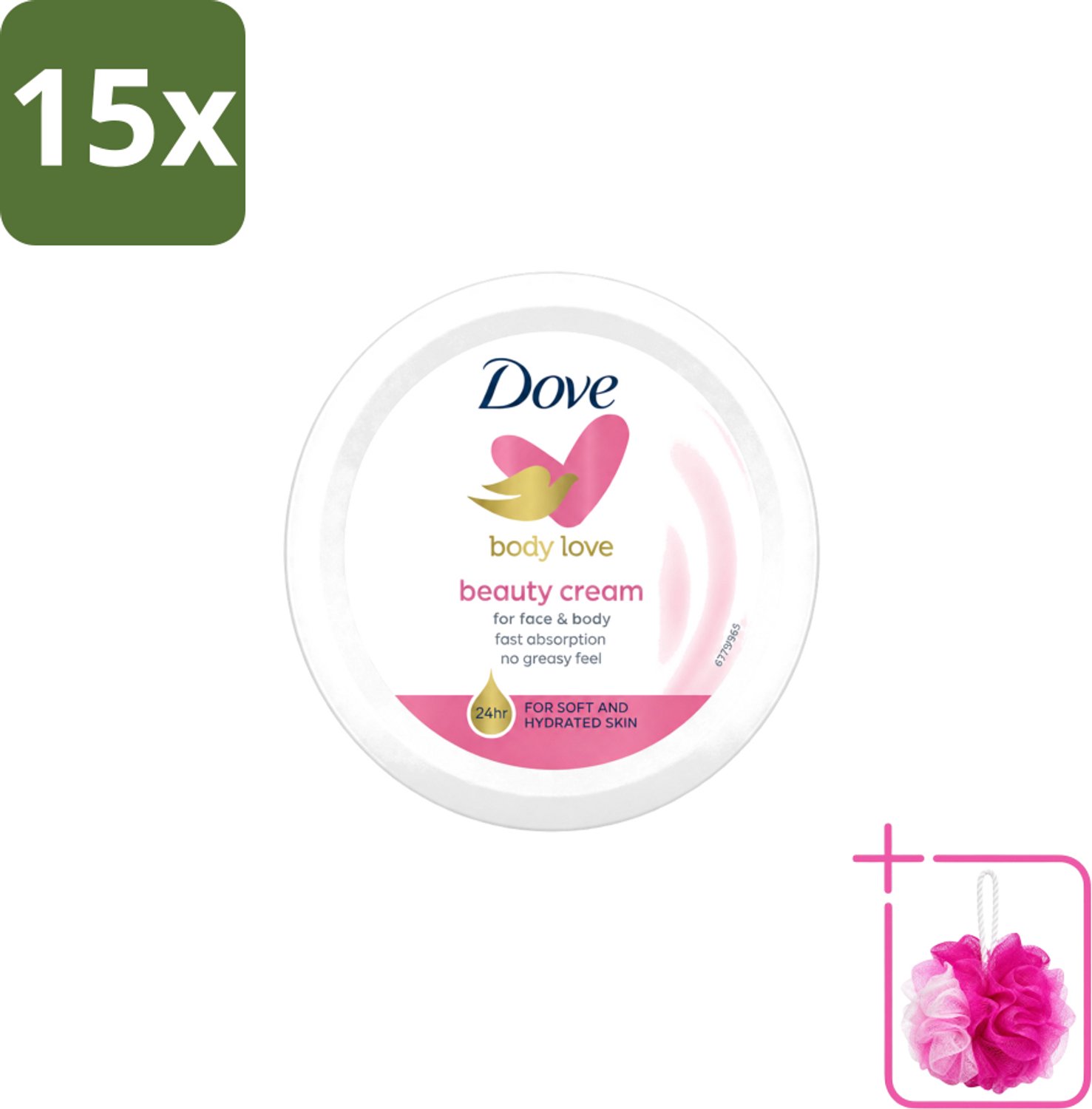 15 x Dove – Bodycrème – Beauty Cream – 75 ml - Bulkverpakking - Beauty cream - Douchemop - Huid verzorging
