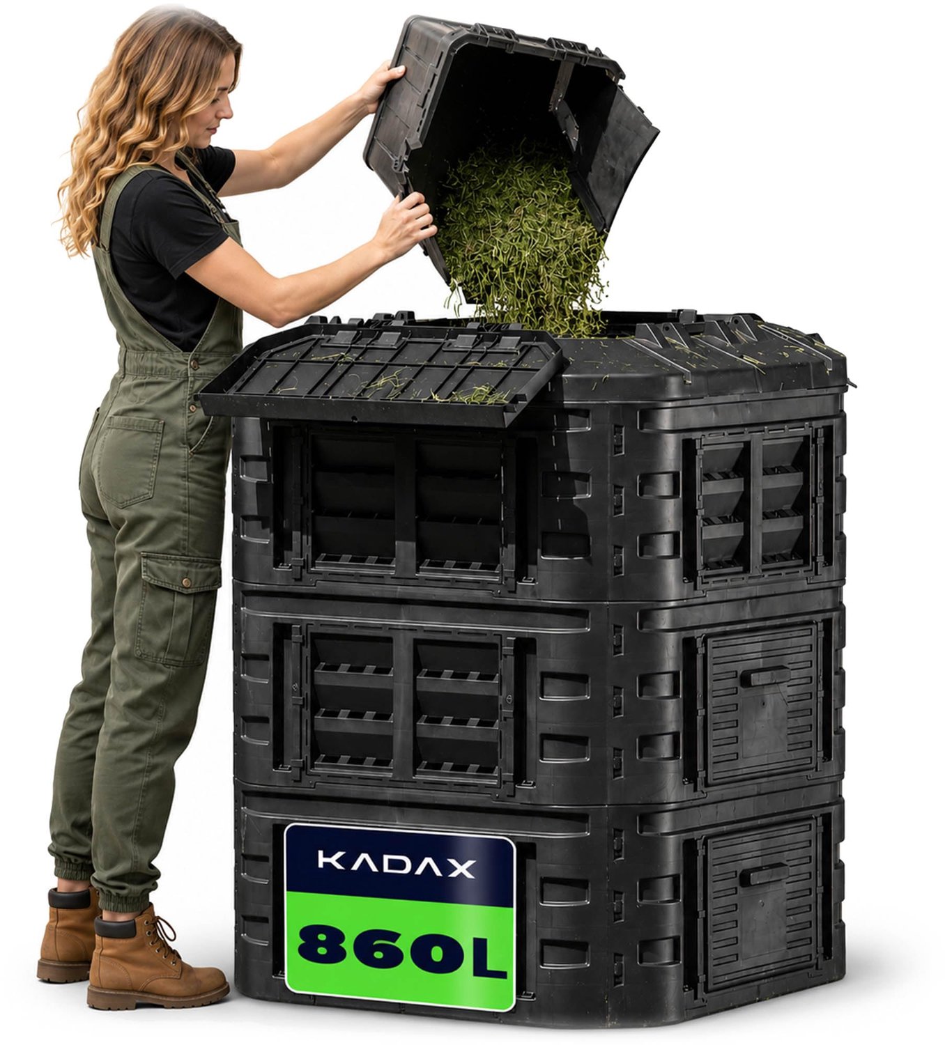 Compostbak 860L – Modulaire Thermocomposter – Weer- & UV-bestendig – Met Ventilatie en Uitneemklep – Zwart