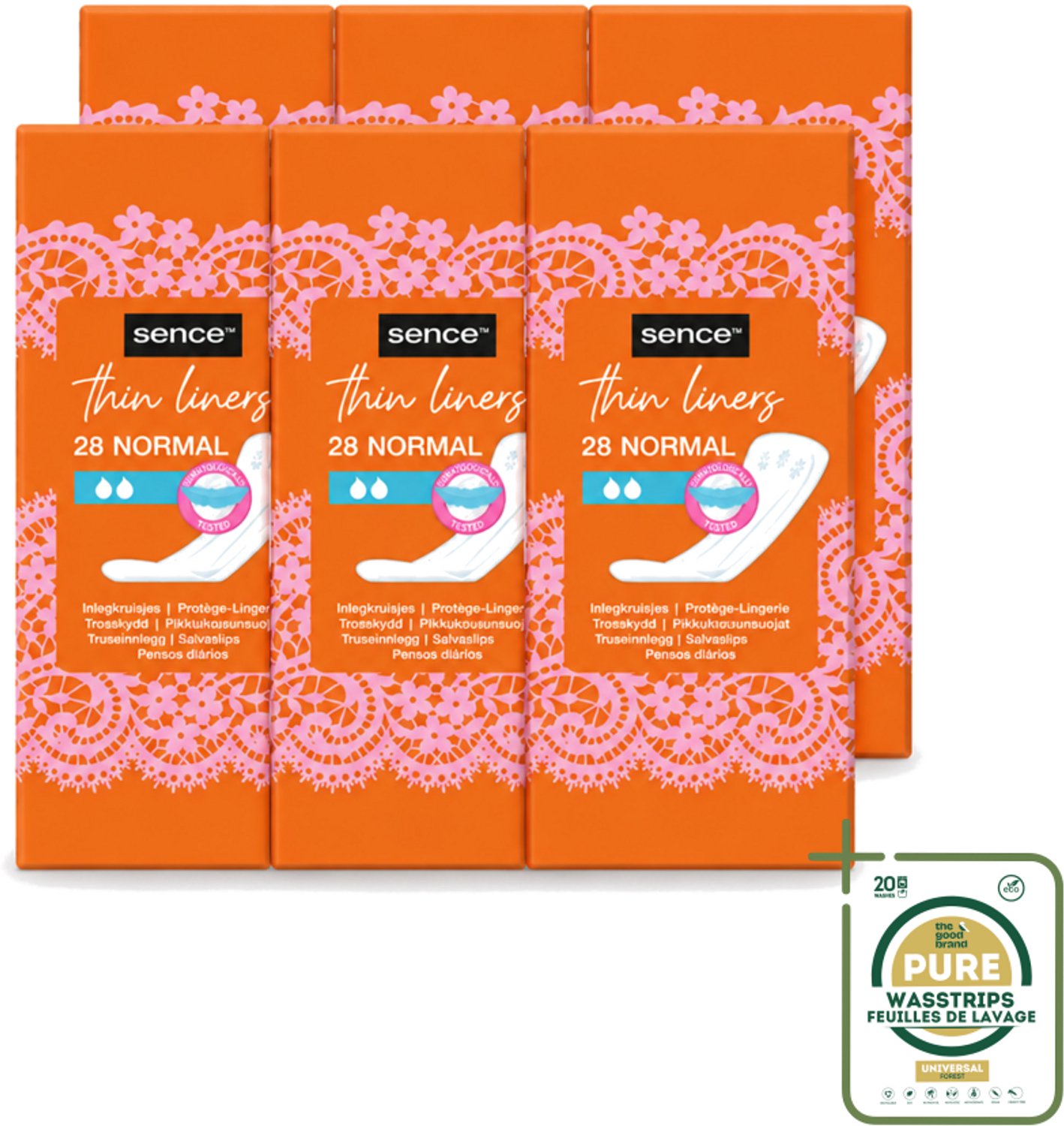 6 x Sence - Normaal - Inlegkruisjes - Dagelijks Comfort - 28 Inlegkruisjes - Wasstrips - Inlegkruisjes - Dagelijks Comfort - Afscheiding - Menstruatie - Hygiëne