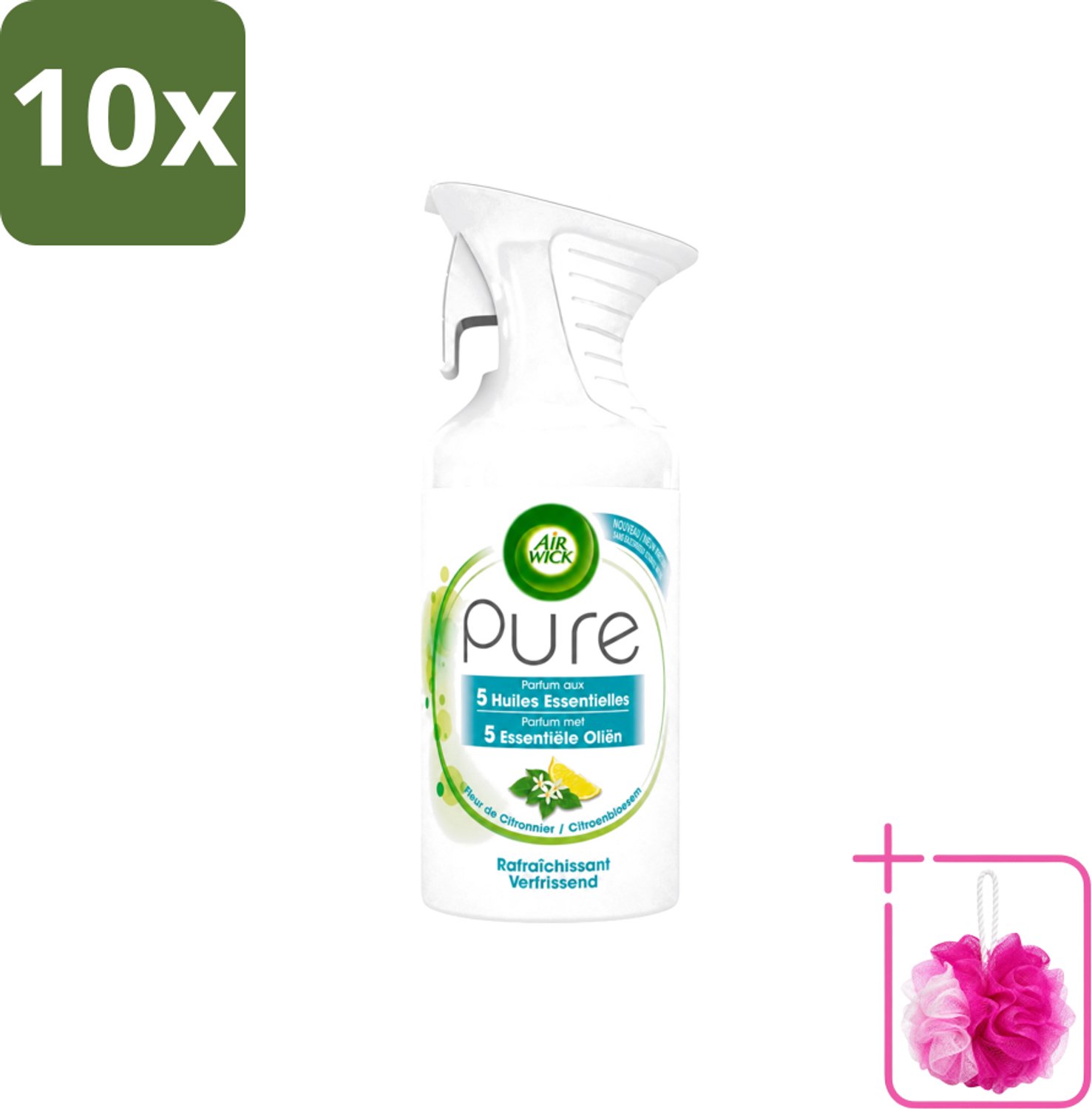 10 x Air Wick - Luchtverfrisser - Essentiële Oliën - Citroenbloesem - Spray - 250 ml - Bulkverpakking - Luchtverfrisser citroenbloesem - Douchemop - Citroenbloesem geur