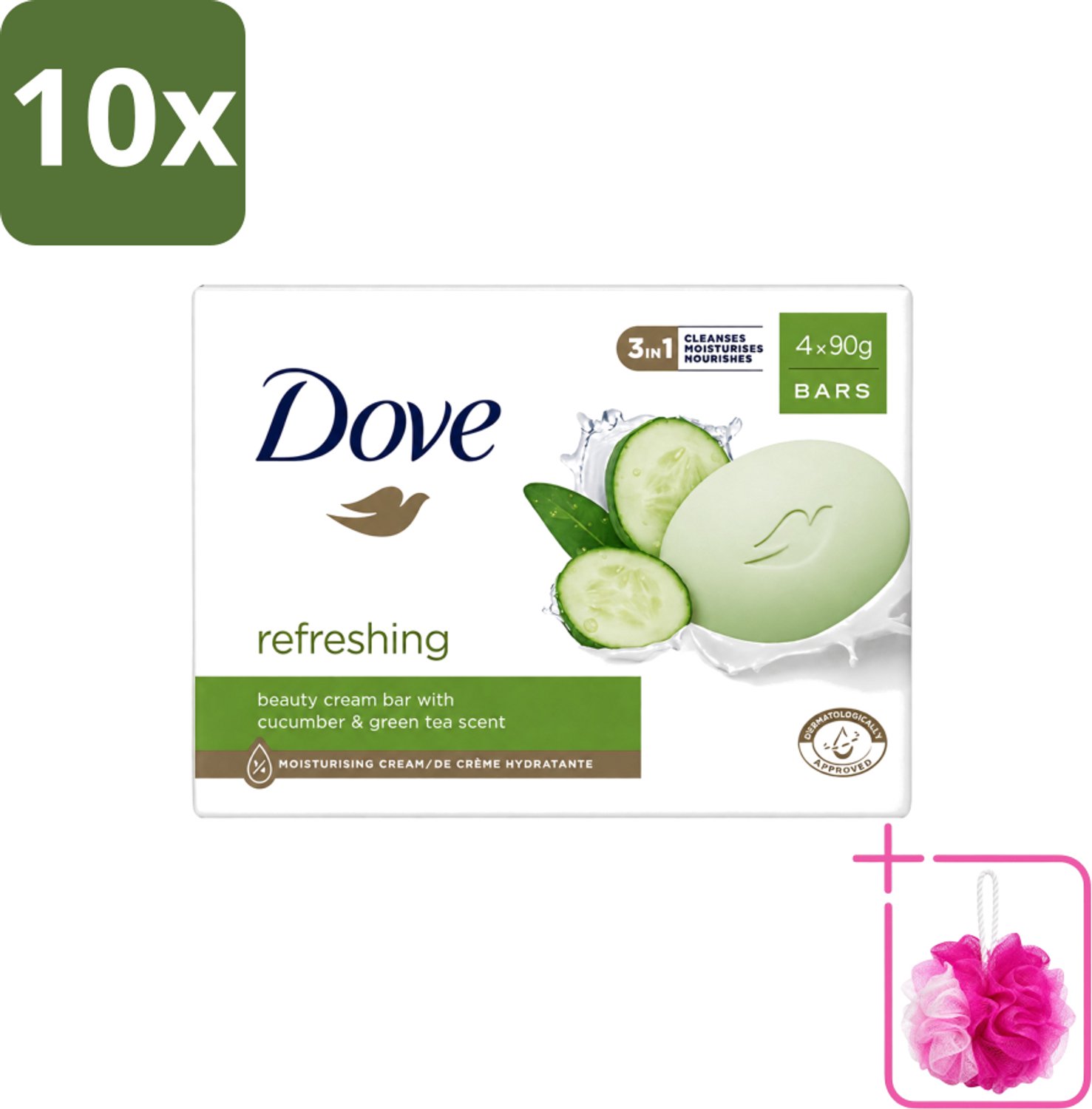 10 x Dove - Zeep - Go Fresh Touch - Komkommer & Groene Thee - Verfrissend - 4 x 90 gram - Bulkverpakking - Dove Zeep - Douchemop - Go Fresh Touch