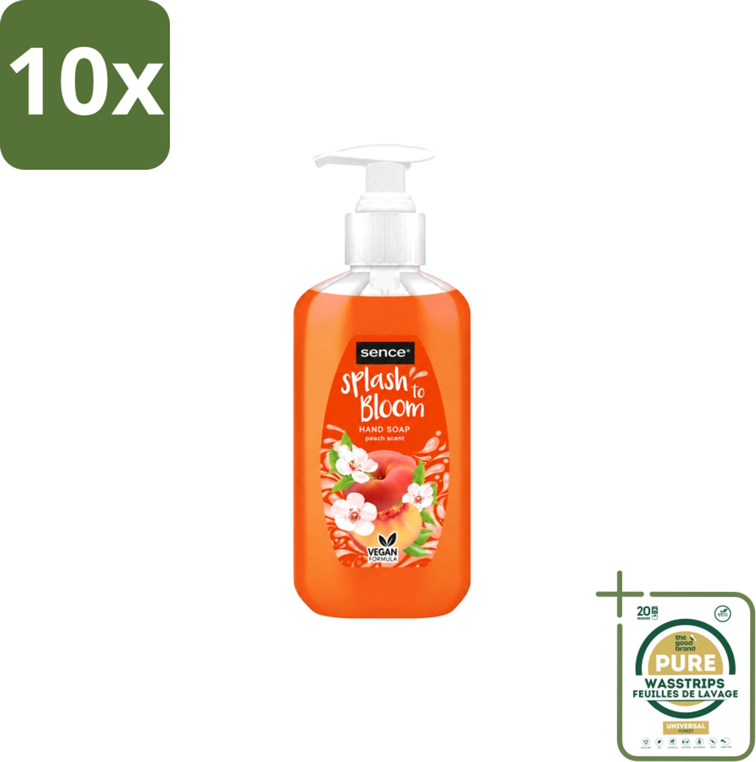 10 x Sence – Handzeep – Splash To Bloom Peach – 500 ml - Wasstrips - Handzeep - Perzikgeur - Handen Reinigen - Zachte Handzeep - Handen Verzorgen