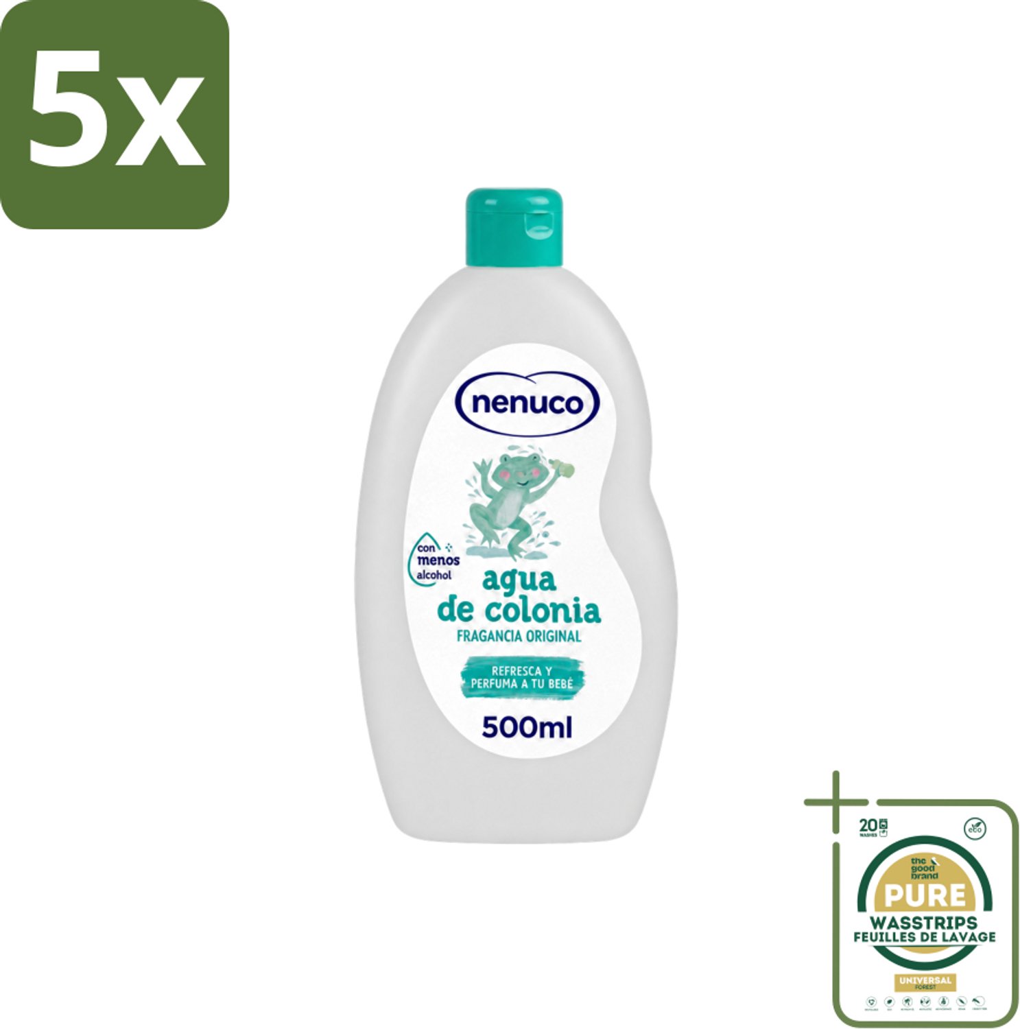 5 x Nenuco – Haarlotion – Agua de Colonia – 500 ml - Wasstrips - Agua De Colonia - Kinderparfum - Eau De Cologne - Frisheid - Poederige Geur