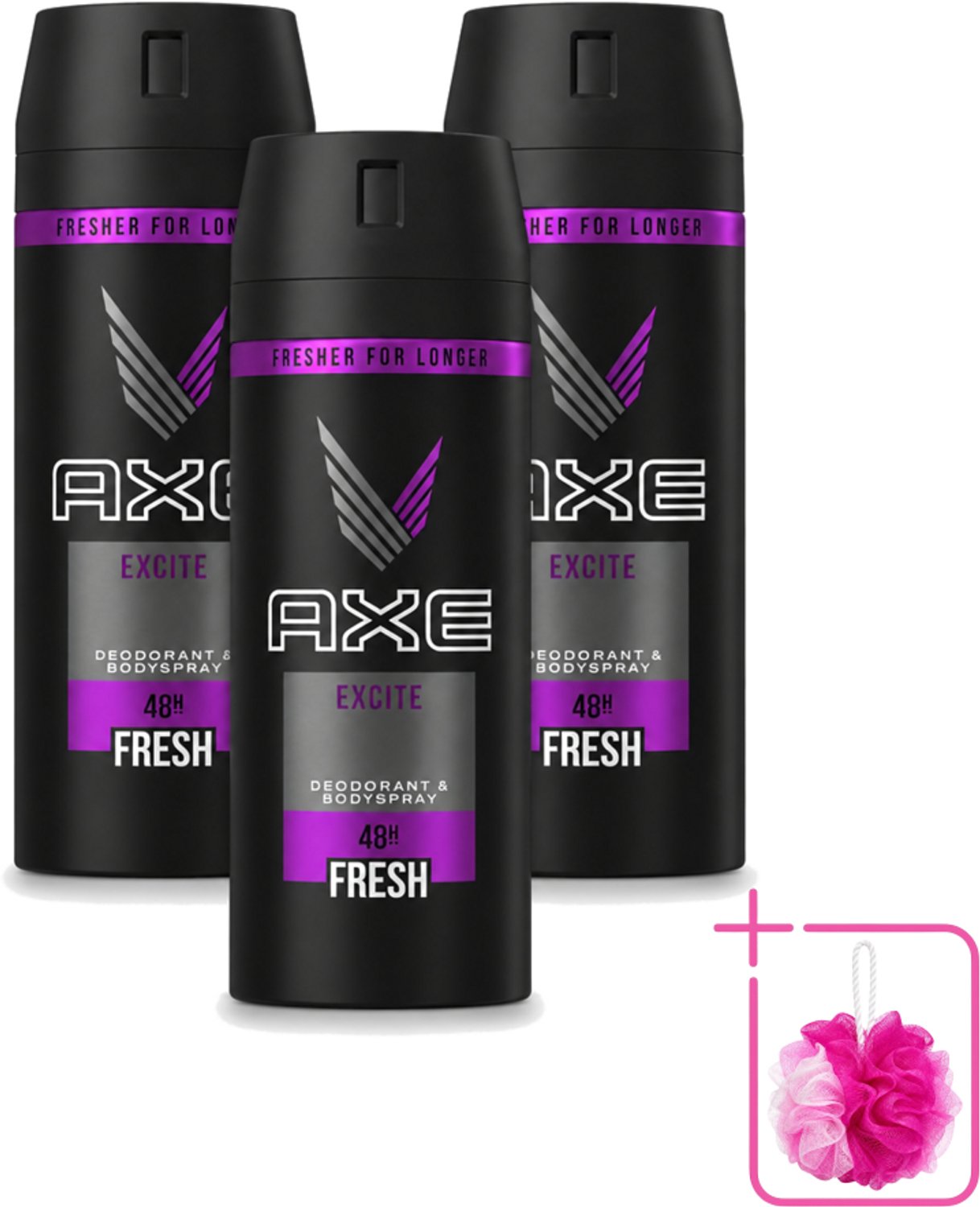 3 x Axe - Deodorant Bodyspray - 48hrs Fresh - Excite - 150 ml - Bulkverpakking - Deodorant - Douchemop - Bodyspray