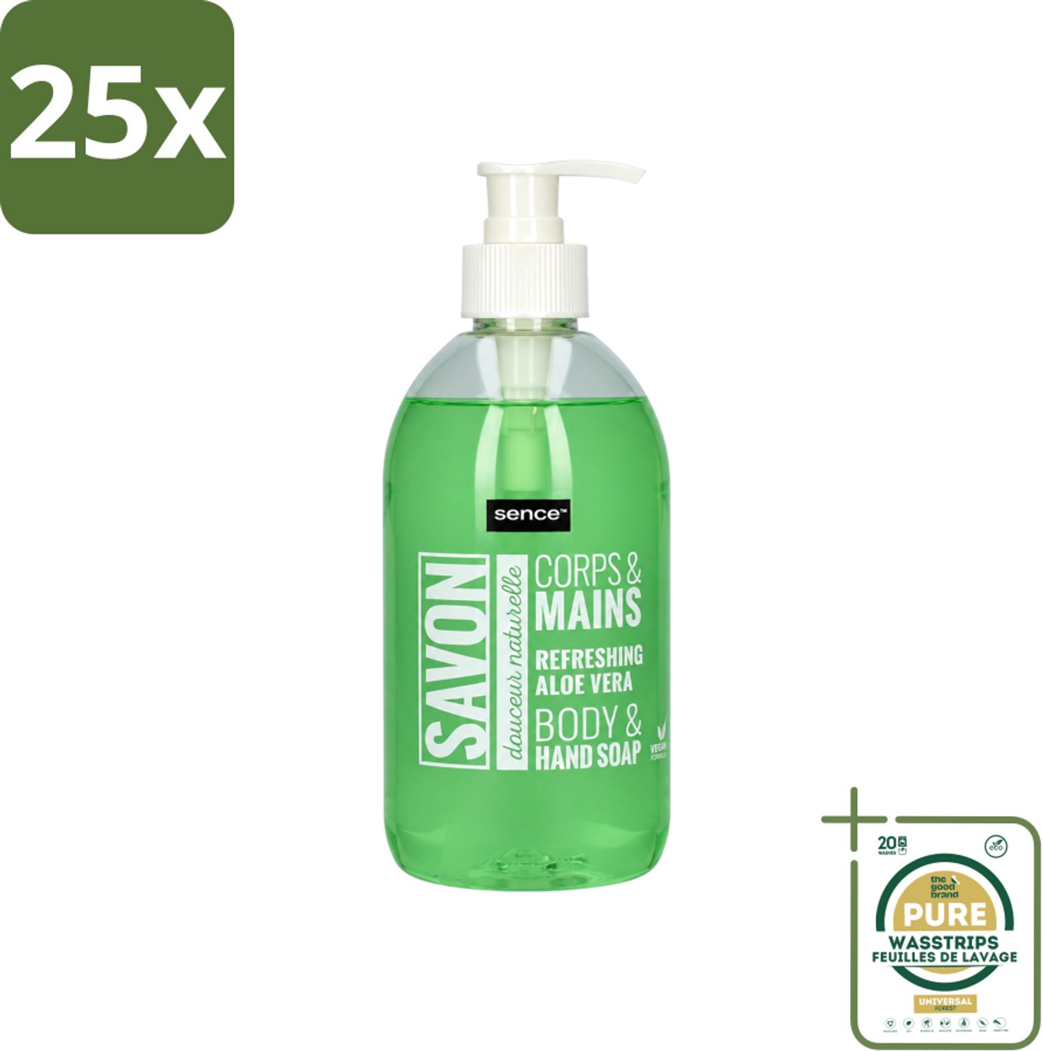 25 x Sence - Refreshing Aloe Vera - Handzeep - Savon - 500 ml - Wasstrips - Aloe Vera Handzeep - Handzeep Aloe Vera - Aloe Vera Handverzorging - Vloeibare Handzeep - Aloe Vera Geur