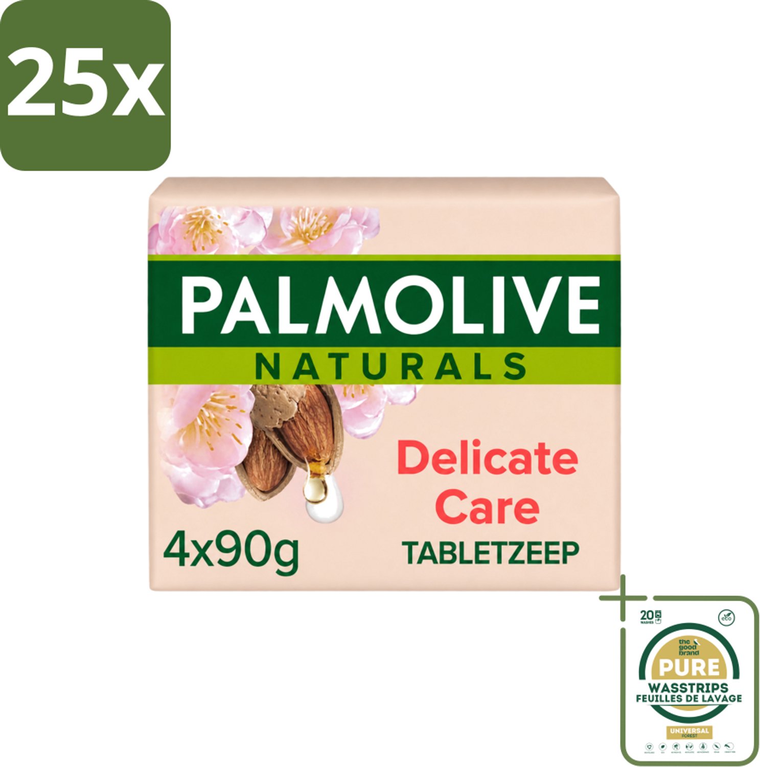 25 x Palmolive Naturals - Tabletzeep - Delicate Care - 4 Zeeptabletten - Wasstrips - Huidverzorging - Natuurlijke Zeep - Milde Zeep - Gevoelige Huid - Zeep Tablet