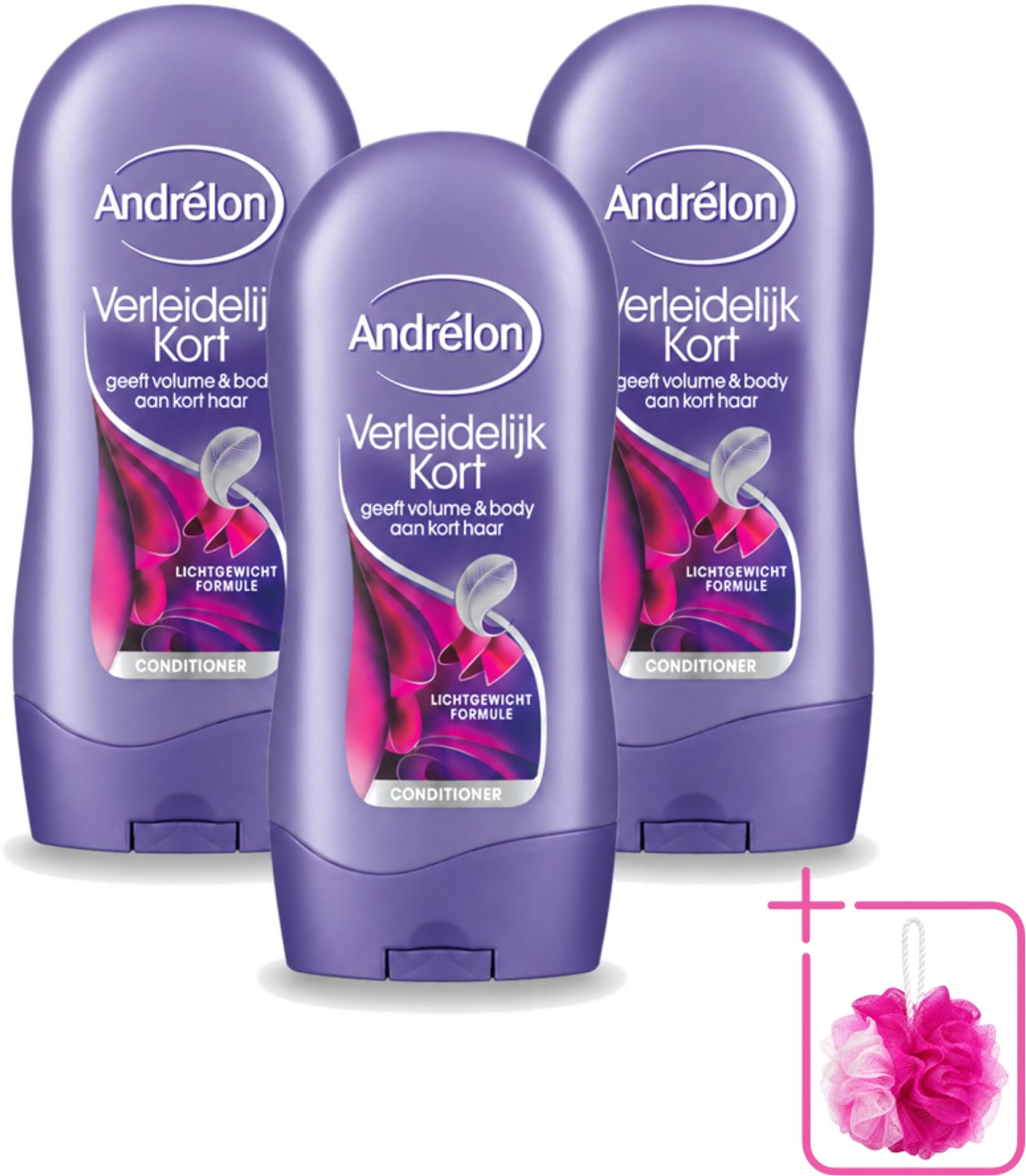 3 x Andrélon - Verleidelijk Kort - Conditioner - Voor Kort Haar - 300 ml - Bulkverpakking - Kort haar conditioner - Douchemop - Volume voor kort haar