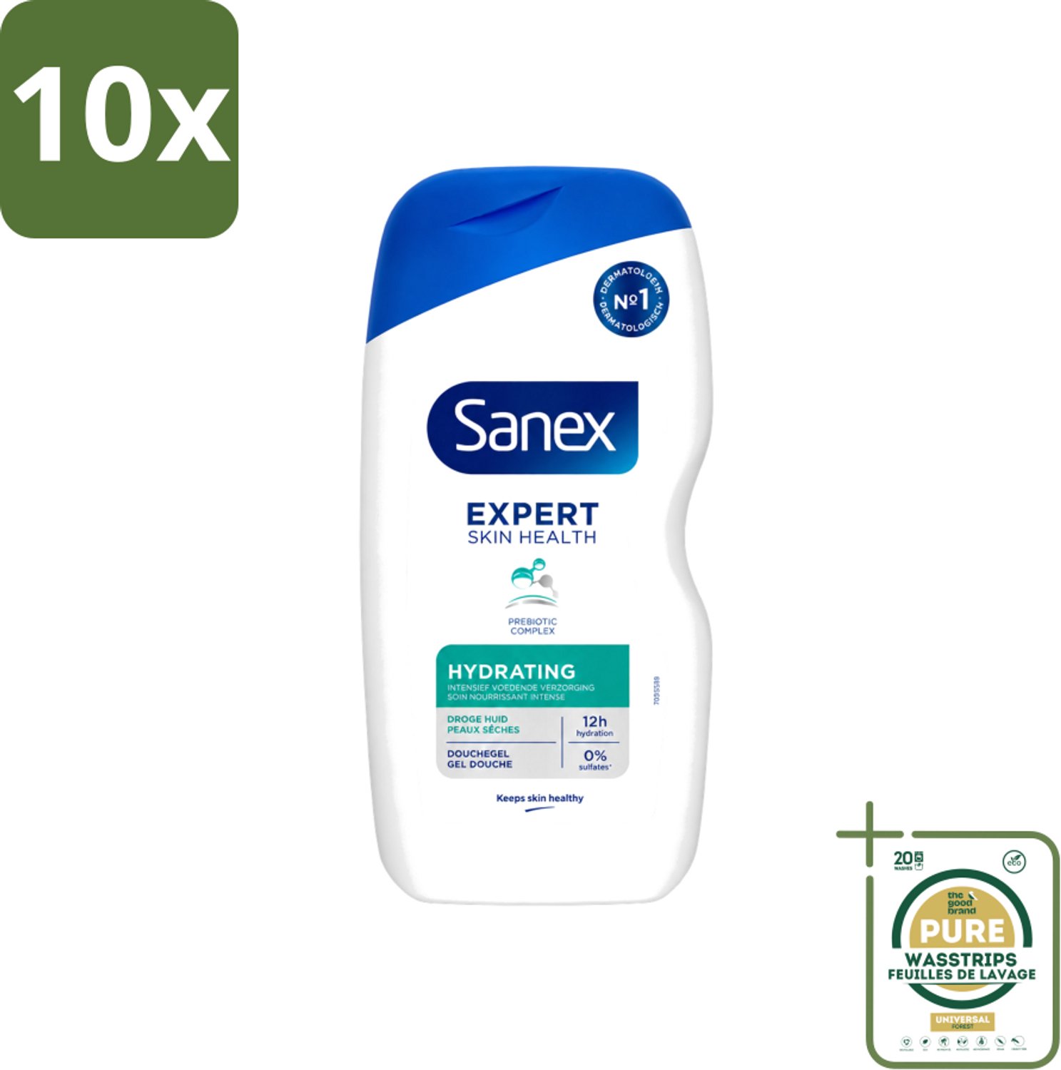 10 x Sanex - Douchegel - Expert Skin Health Hydrating - Hydrateert de Huid - 400 ml - Wasstrips - Douchegel - Huidverzorging - Hydratatie - Glycerine - Inuline
