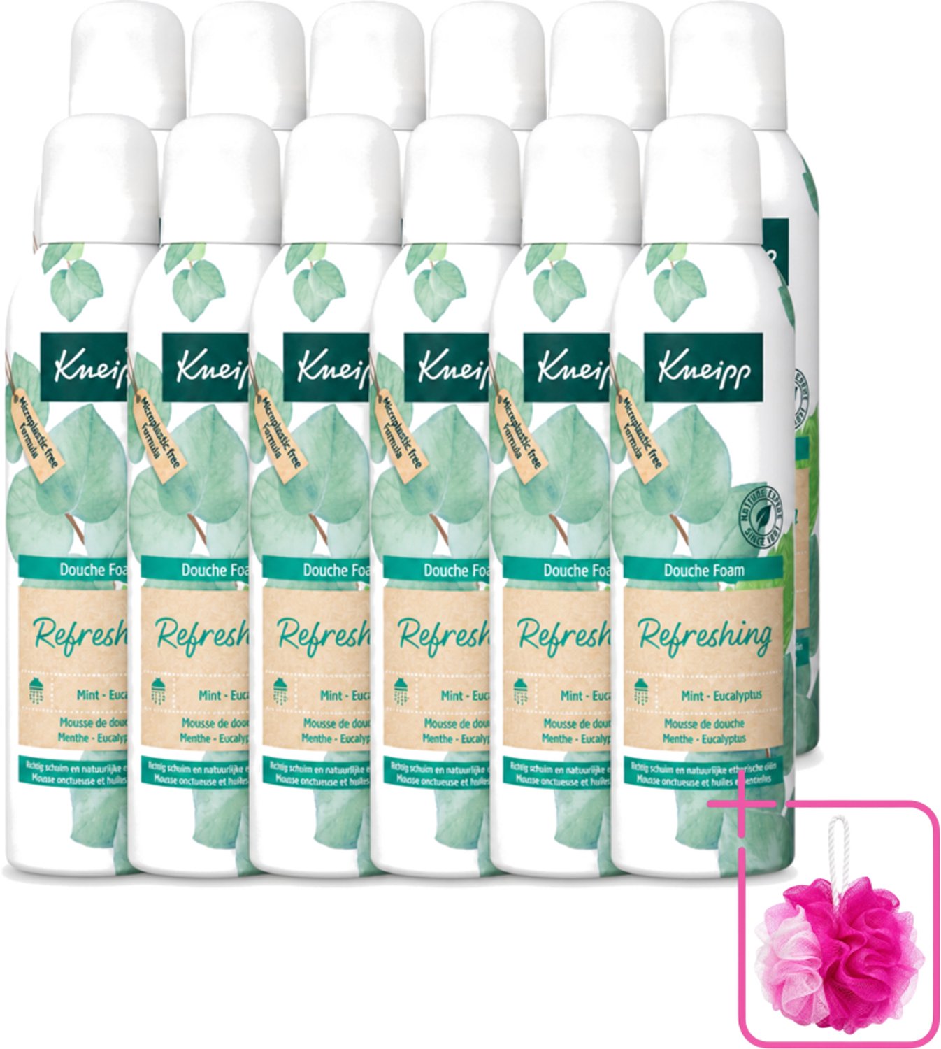 12 x Kneipp - Douchefoam - Mint & Eucalyptus - Vegan - 200 ml - Bulkverpakking - Douchefoam - Douchemop - Mint en eucalyptus