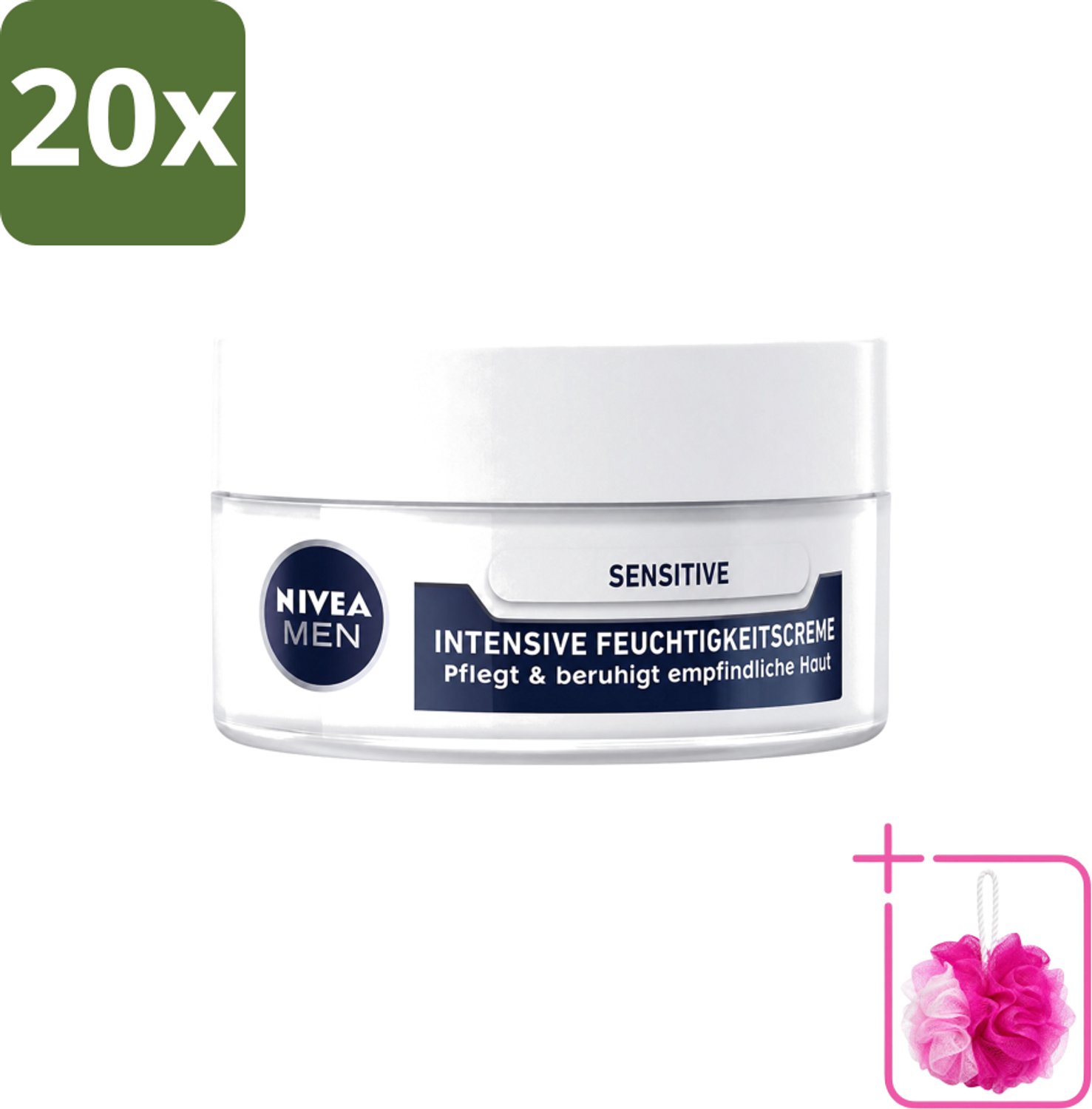 20 x Nivea Men – Gezichtscrème – Sensitive Intensive – 50 ml - Bulkverpakking - Gevoelige huid - Douchemop - Gezichtscreme