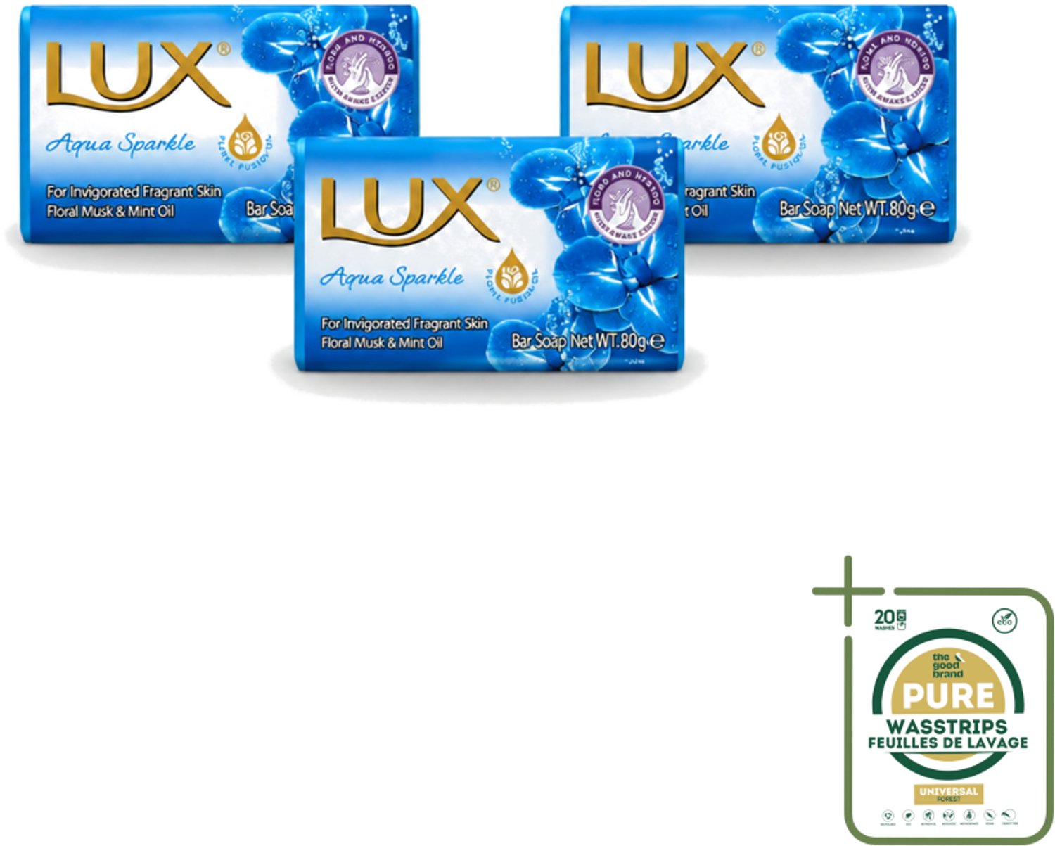 3 x Lux - Zeep - Aqua Sparkle - Hydraterend - Verkwikkende Geur - 80 g - Wasstrips - Zeep - Hydraterende Zeep - Verkwikkende Geur - Zeep Met Aromatische Oliën - Zeep Met Lotus-extract