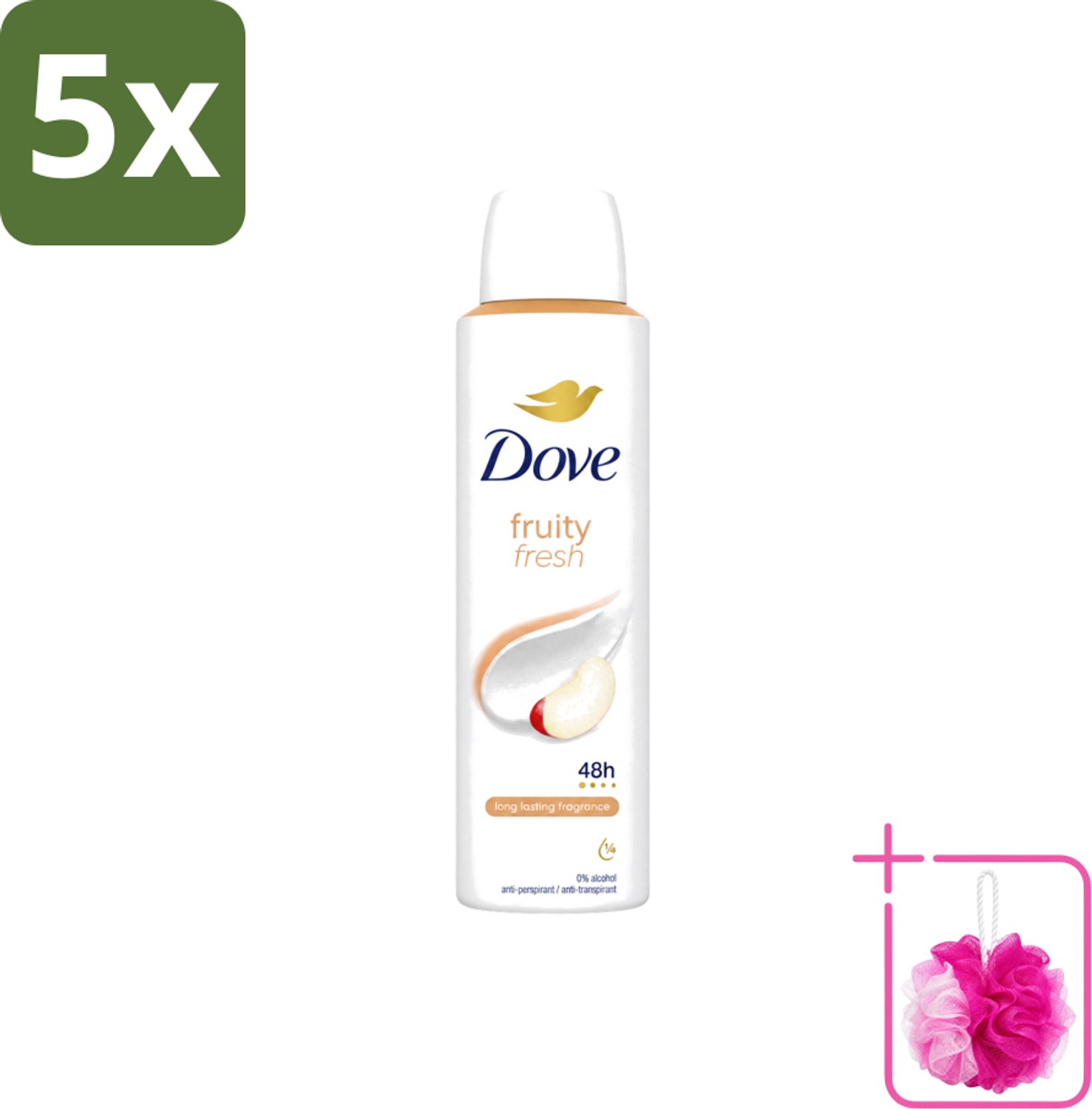 5 x Dove – Deodorant Spray – Fruity Fresh – 150 ml - Bulkverpakking - Deodorant spray - Douchemop - Fris