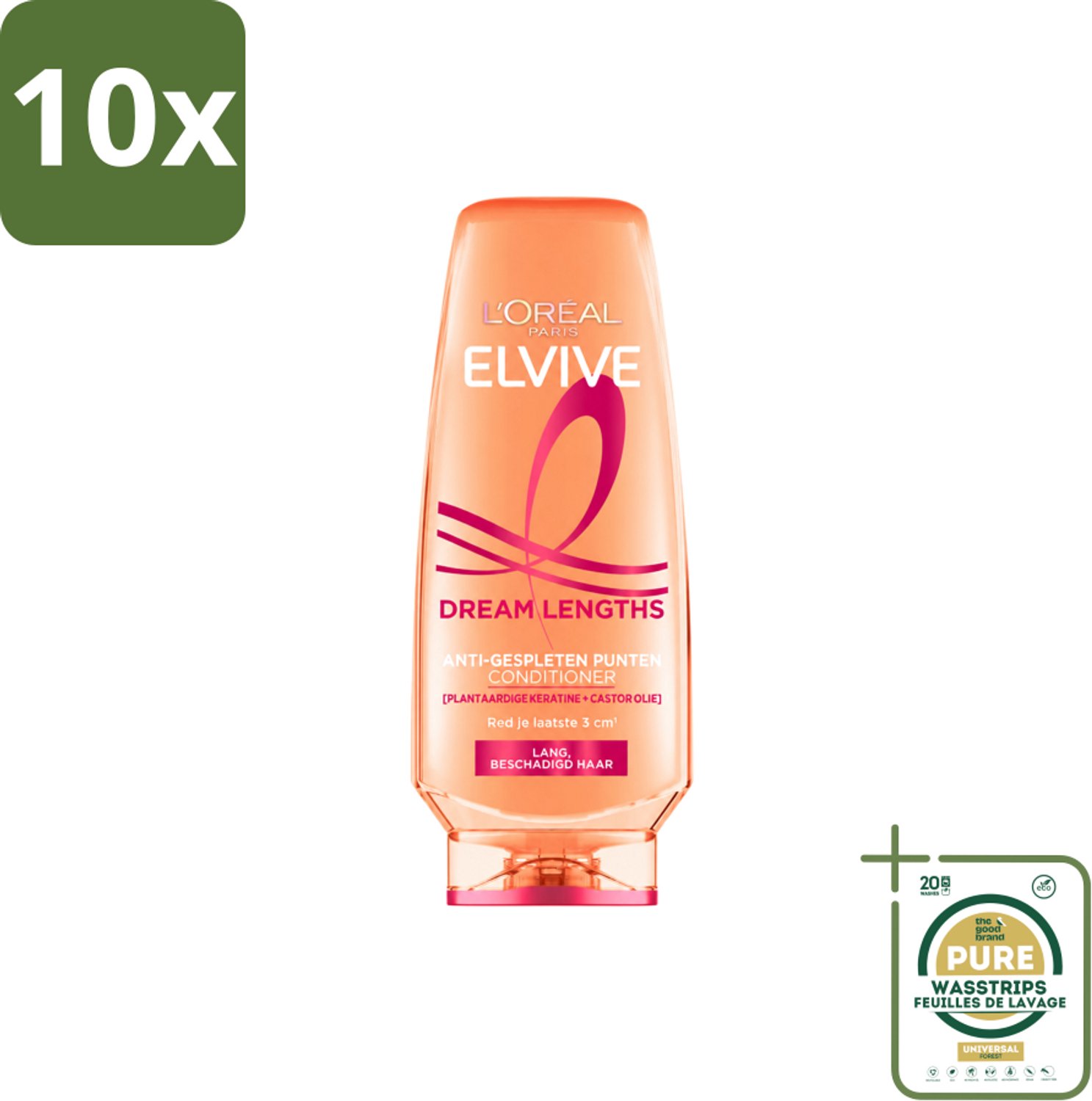 10 x L'Oréal Paris Elvive Dream Lengths - Conditioner - 250 ml - Wasstrips - Lang Haar - Beschadigd Haar - Haar Herstel - Haar Verzorging - Haar Voeding