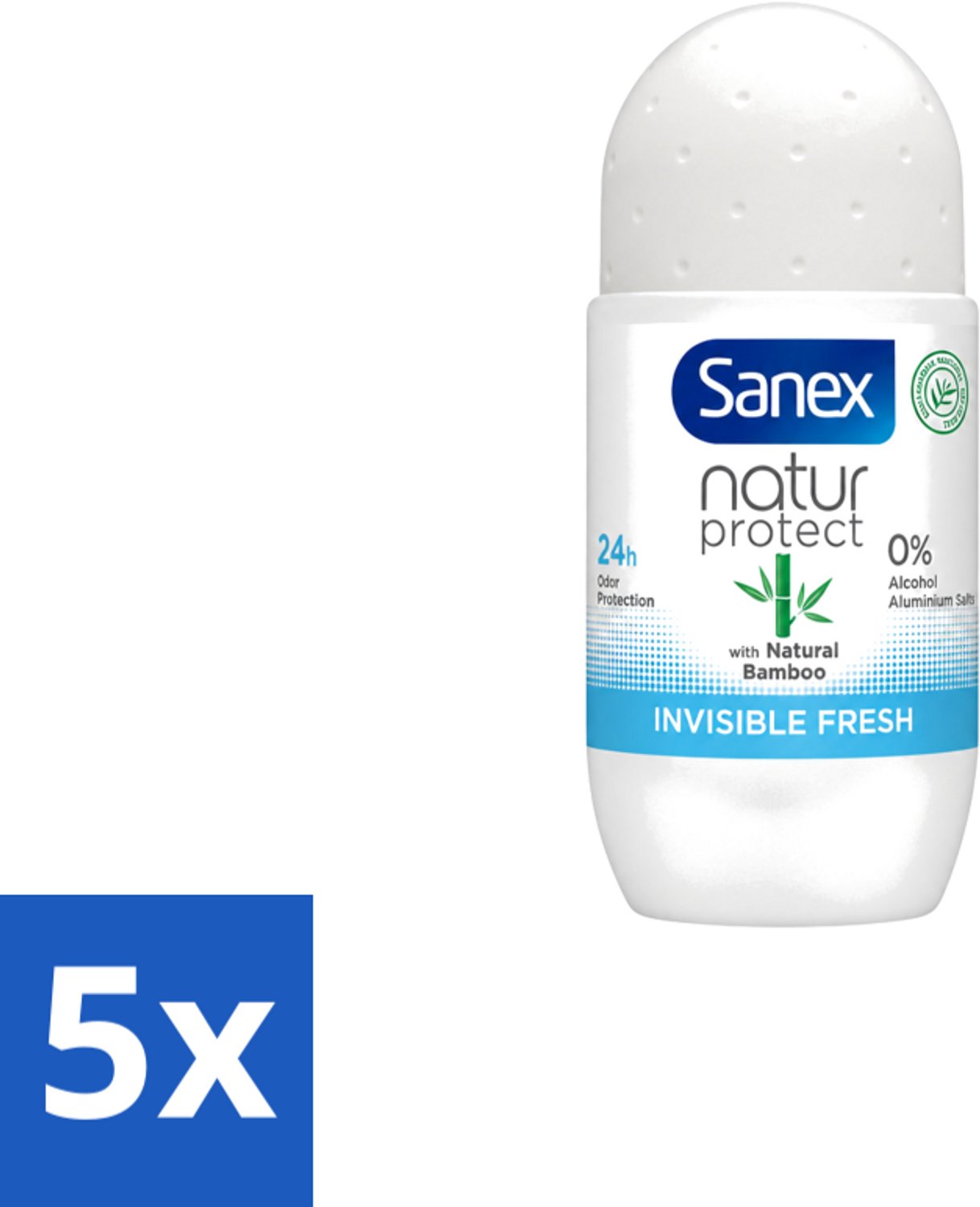 5 x Sanex – Deo Roll-on – Bamboo Invisible Fresh – 50 ml - Voordeelverpakking - 5 stuks