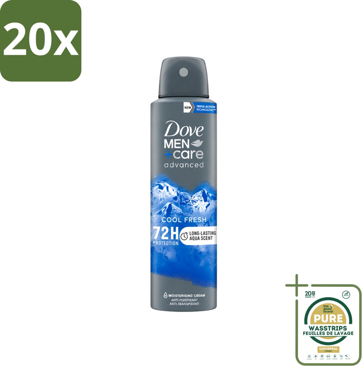 20 x Dove - Deodorant - Men Care Cool Fresh - Verfrissend en langdurige bescherming - 150 ml - Wasstrips - Deodorant Spray - Mannelijke Geur - Zweetbehandeling - Frisheid - Langdurige Bescherming