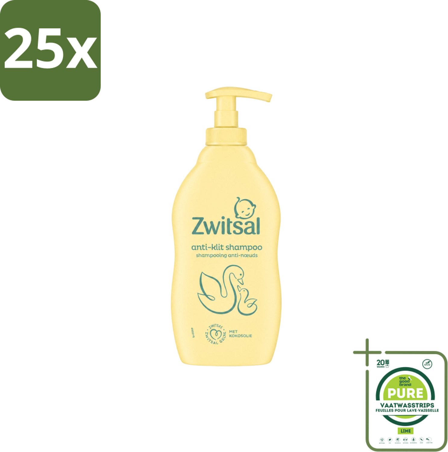25 x Zwitsal – Shampoo – Anti-Klit – 400 ml - Grootverpakking - Vaatwasstrips - Baby Haar Reinigen - Anti-klit Shampoo - Babyhuid Beschermen - Klitten Voorkomen - Zachte Babyhaartjes