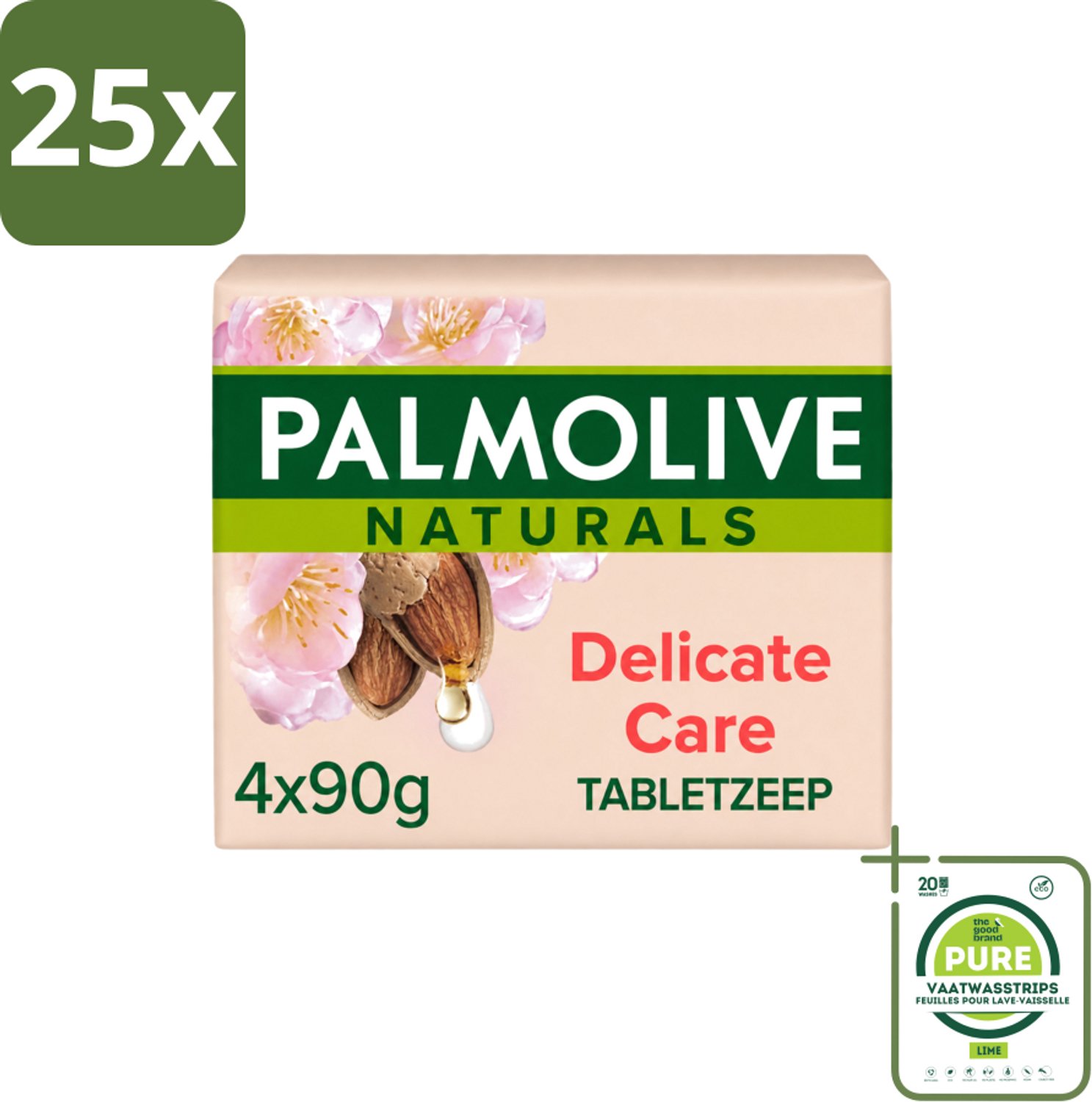 25 x Palmolive Naturals - Tabletzeep - Delicate Care - 4 Zeeptabletten - Grootverpakking - Vaatwasstrips - Huidverzorging - Natuurlijke Zeep - Milde Zeep - Zeep Voor Gevoelige Huid - Zeep Voor Dagelijks Gebruik