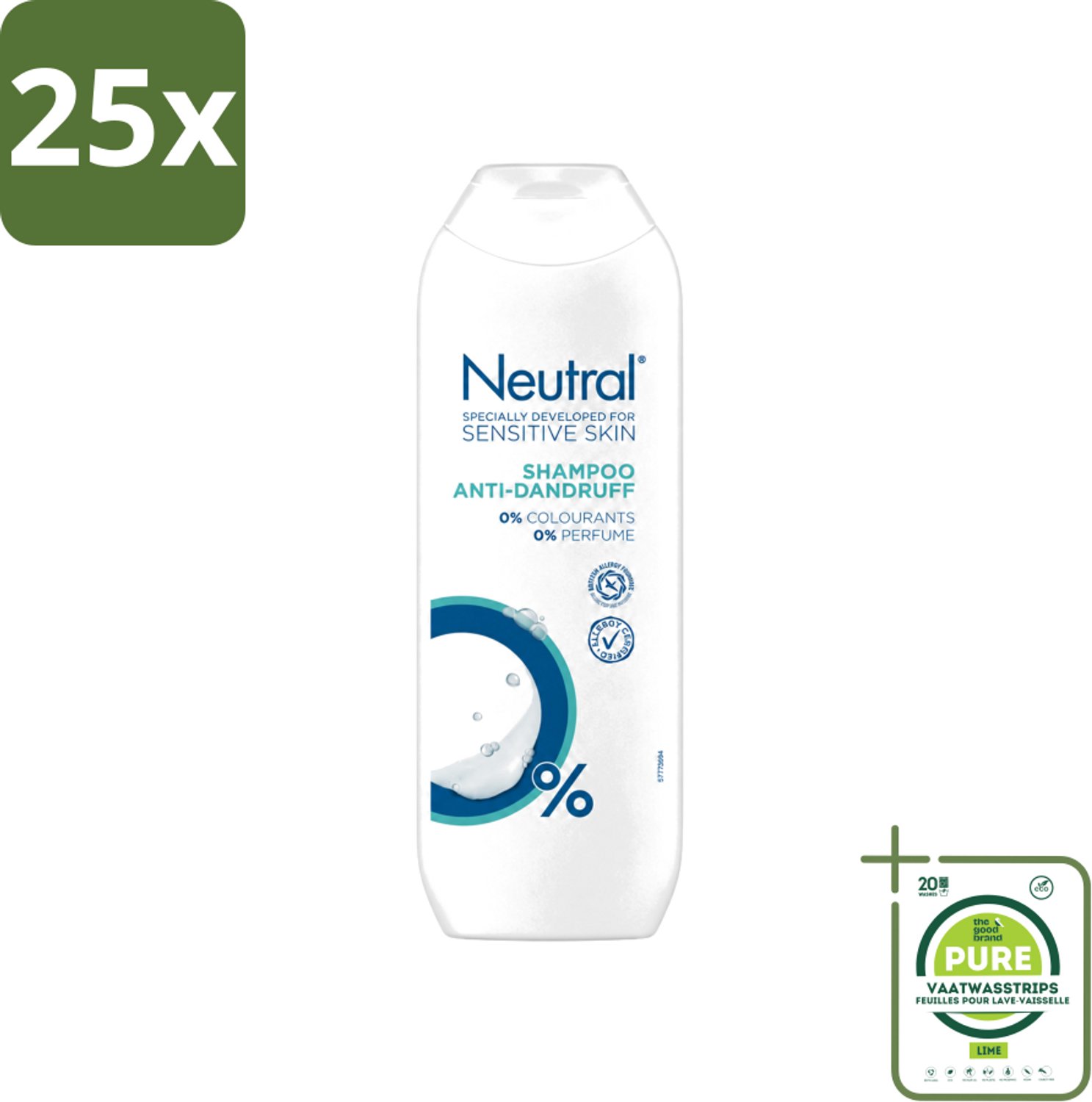 25 x Neutral - Shampoo - Gevoelige Huid - Anti-Roos - 0% Kleurstof & Parfum - 250 ml - Grootverpakking - Vaatwasstrips - Anti-roos Shampoo - Gevoelige Huid - 0% Parfum - 0% Kleurstof - Gevoelige Hoofdhuid