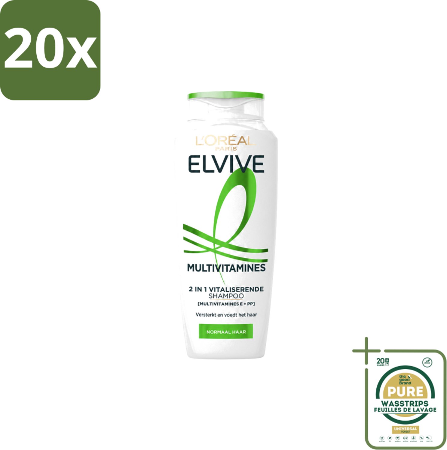 20 x L’Oréal Paris Elvive – Shampoo – Multivitamines 2-in-1 – 250 ml - Wasstrips - Shampoo - Multivitamines - Krachtig Haar - Vitaliteit - Verzorging
