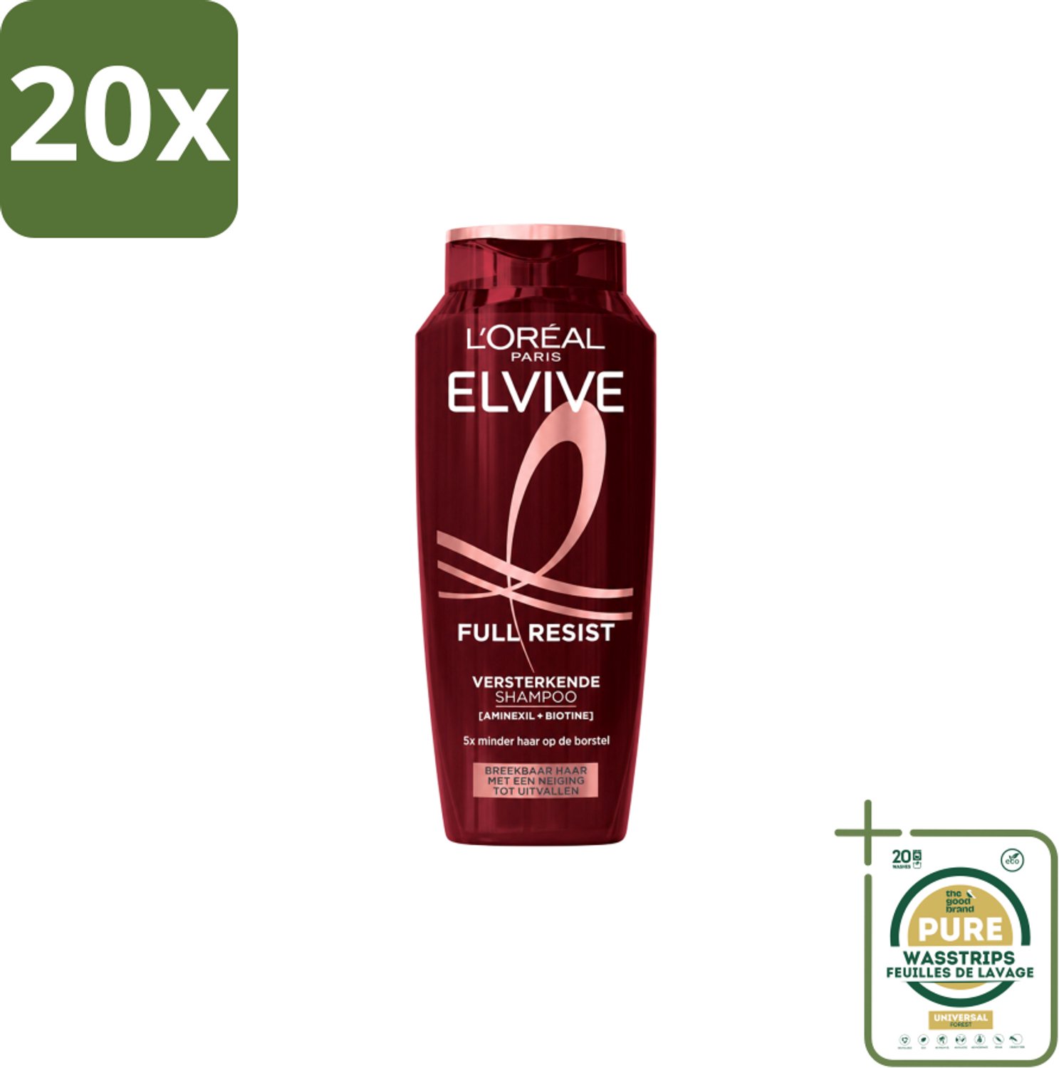 20 x L’Oréal Paris Elvive – Shampoo – Full Resist – Versterkend met Aminexil & Biotine – 250 ml - Wasstrips - Haarbreuk - Versterkend Haar - Aminexil - Biotine - Kwetsbaar Haar