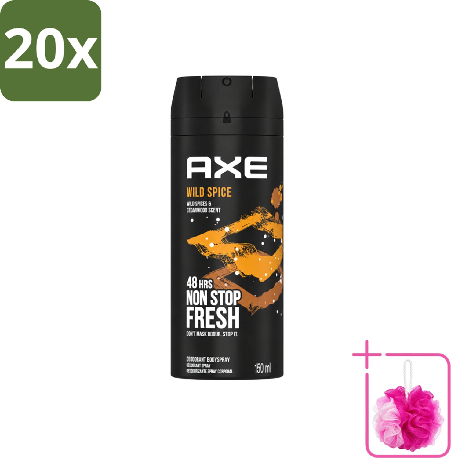 20 x Axe - Deodorant Bodyspray - 48hrs Non Stop Fresh - Wild Spice - Wild Spices & Cedarwood - 150 ml - Bulkverpakking - Deodorant - Douchemop - Bodyspray