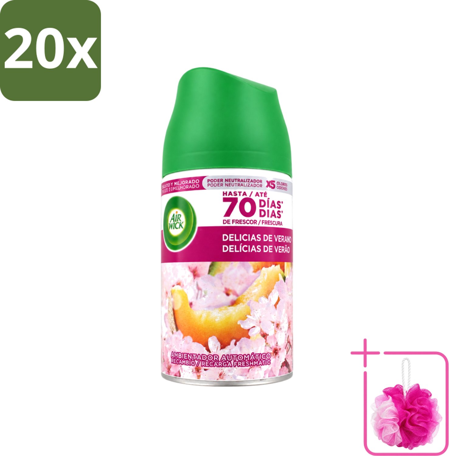 20 x Air Wick - Luchtverfrisser Navulling - Zalige Zomer - Automatische Spray - 250 ml - Bulkverpakking - Zomerse geur - Douchemop - Geurverspreider