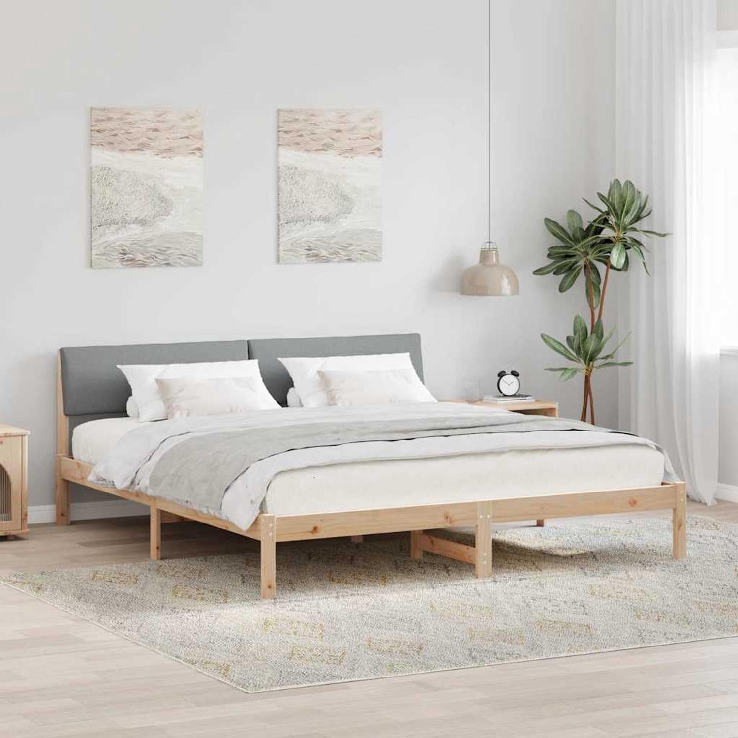 Grenenhouten platformbedframe met hoofdbord moderne rechthoekige