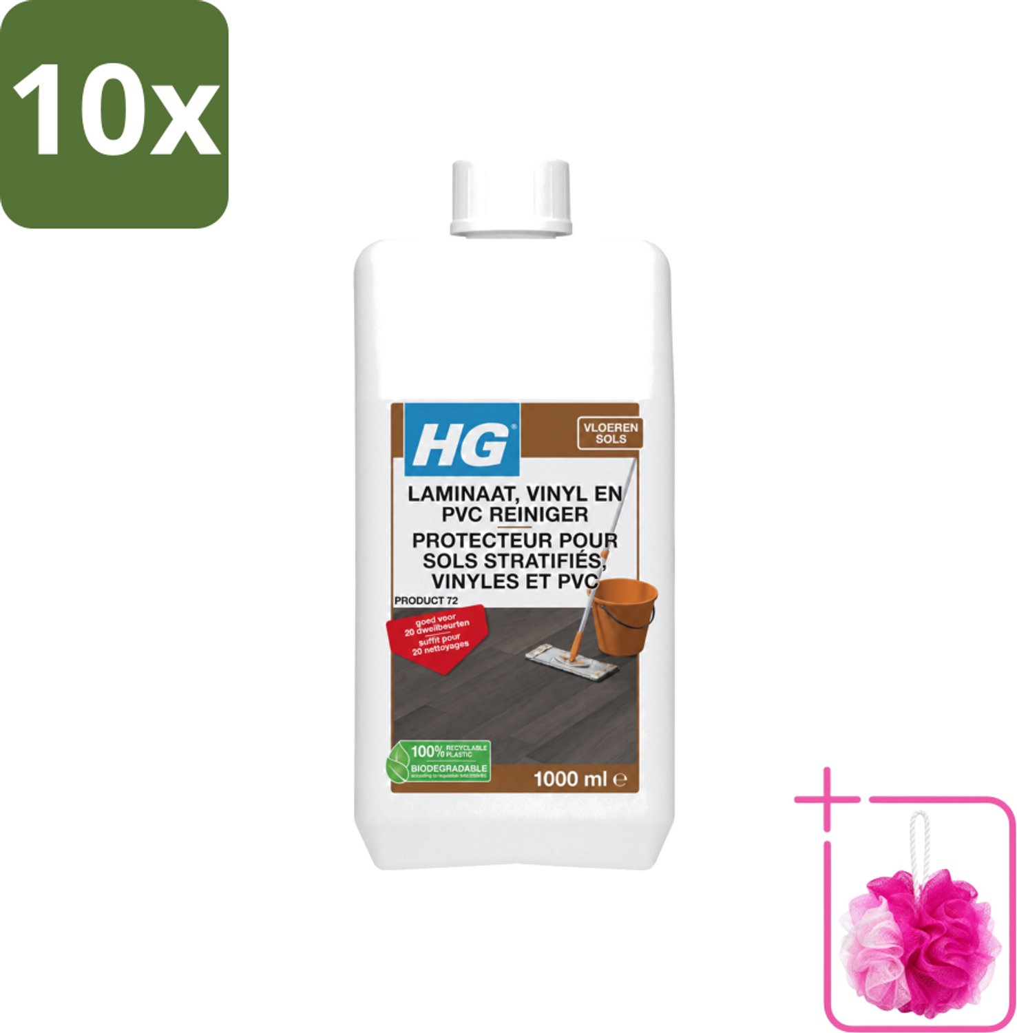 10 x HG - Laminaat, Vinyl & PVC Reiniger - Frisse Geur - Reinigt Streeploos - 20 Dweilbeurten - 1L - Bulkverpakking - Laminaatreiniger - Douchemop - Vloerreiniger