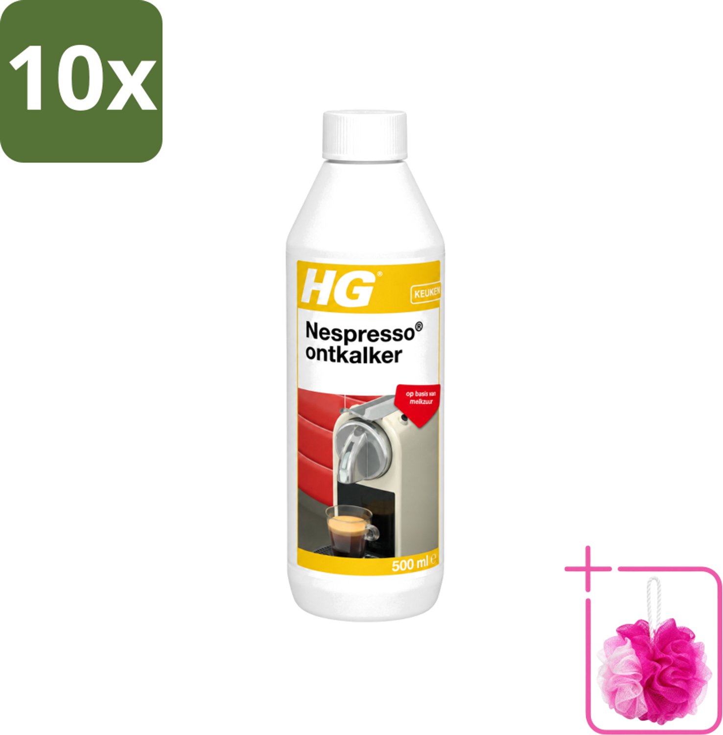 10 x HG - Nespresso Ontkalker - Op Basis Van Melkzuur - 4 tot 5 Reinigingsbeurten - 500 ml - Bulkverpakking - Ontkalken Nespresso machine - Douchemop - Ontkalkmiddel
