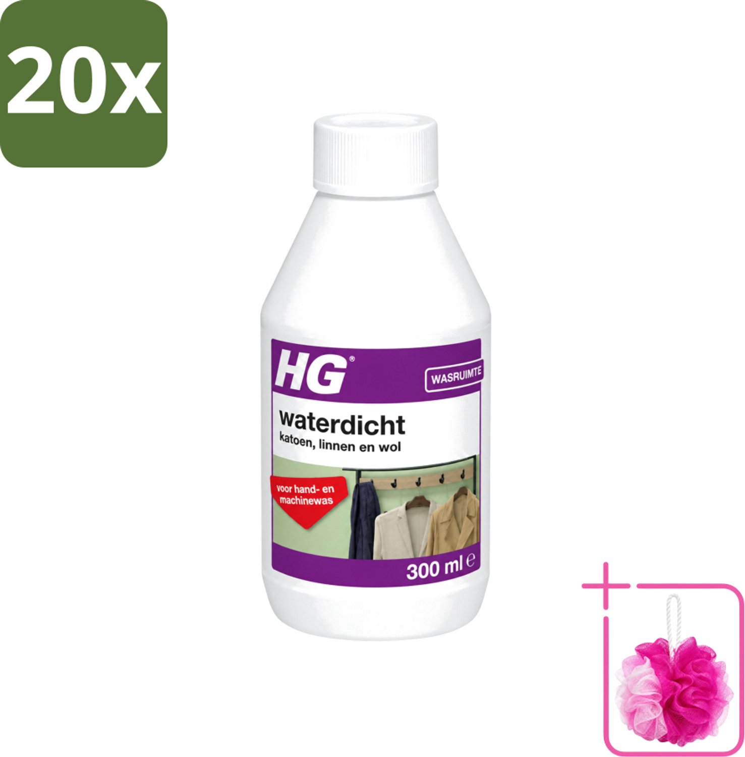 20 x HG - Wasruimte - Waterdicht Katoen, Linnen & Wol - Voor Hand & Machine Was - 300 ml - Bulkverpakking - Waterdicht textiel - Douchemop - Vuilafstotend textiel