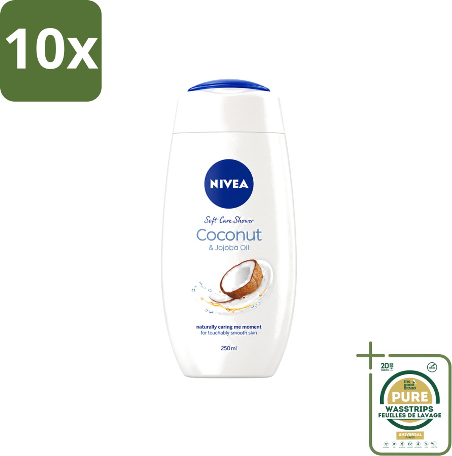 10 x Nivea - Huid Beschermende Douchecreme - Kokosnoot - 250 ml - Wasstrips - Douchecrème - Kokosnoot - Huidbeschermend - Hydratatie - Huidverzorging