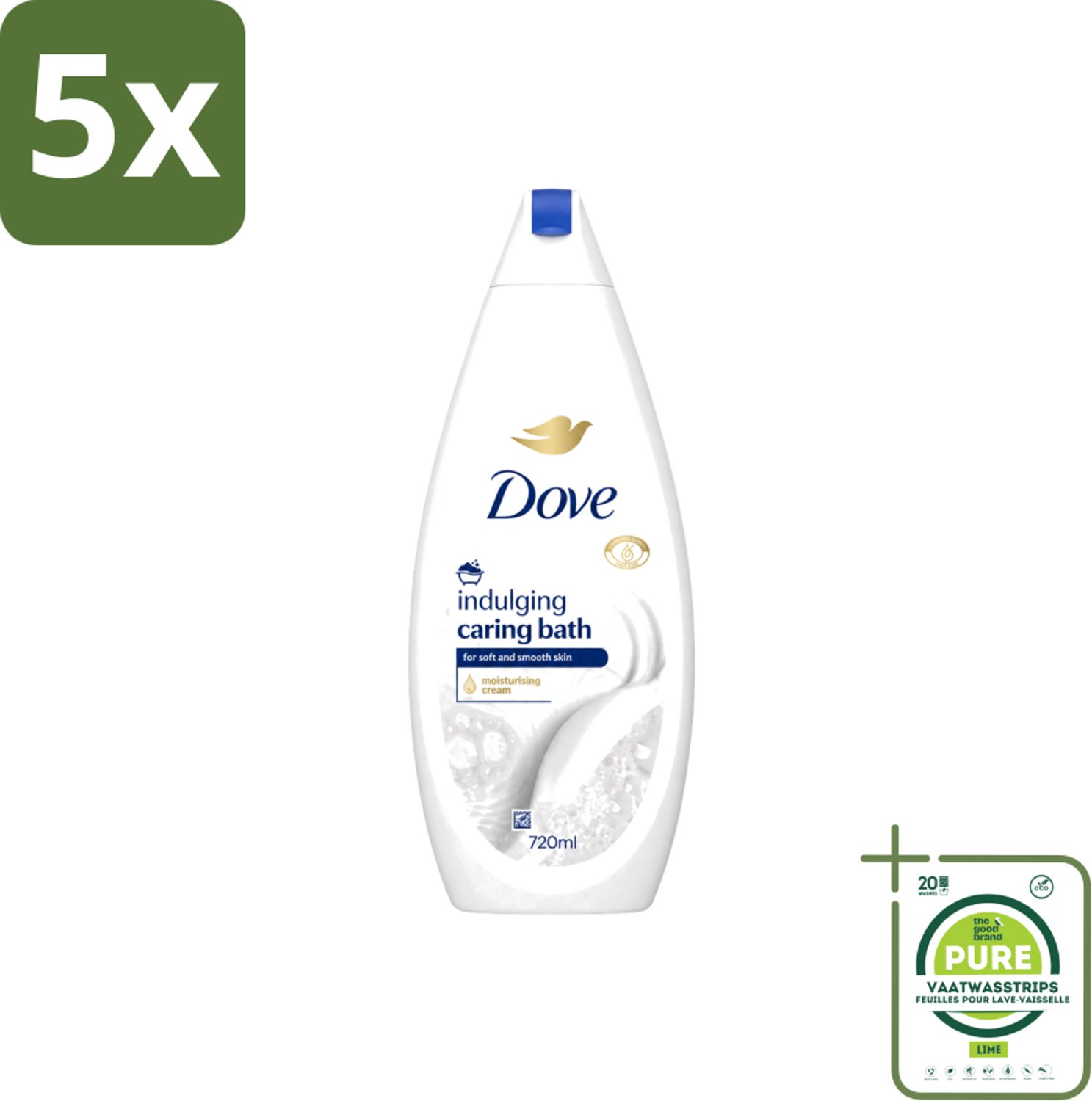 5 x Dove – Badcrème – Indulging Cream – 720 ml - Grootverpakking - Vaatwasstrips - Badcrème - Badcrème 720 Ml - Badcrème Voor Huid - Badcrème Voor Zintuigen - Badcrème Met Glycerine