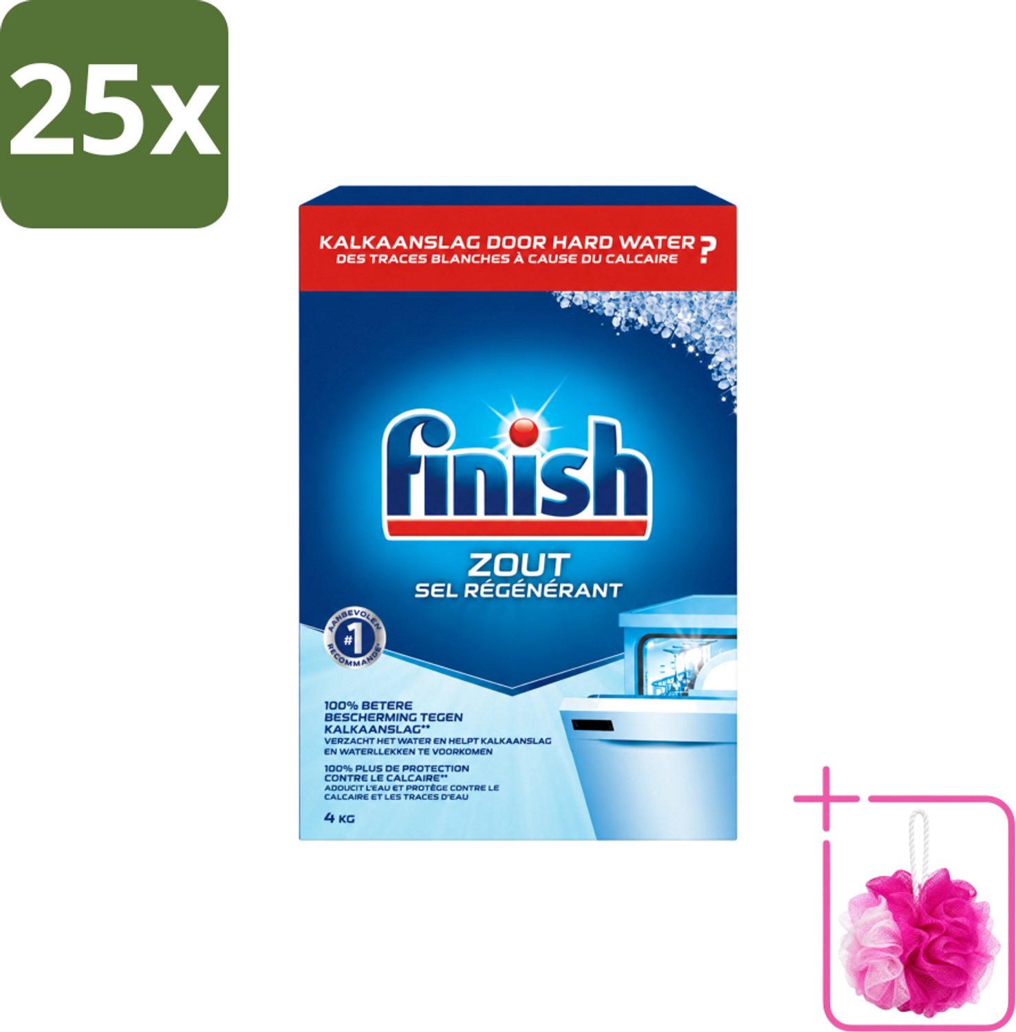 25 x Finish - Vaatwasmachine Zout - Anti-Kalk & Anti-Corrosie - 4 kg - Bulkverpakking - Vaatwasmachine zout - Douchemop - Kalkvoorkomend
