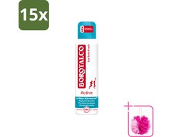 15 x Borotalco - Deodorant Spray - Active - Sea Salts Fresh - 0% Alcohol - 150 ml - Bulkverpakking - Zweetgeur bestrijding - Douchemop - Zeezout geur