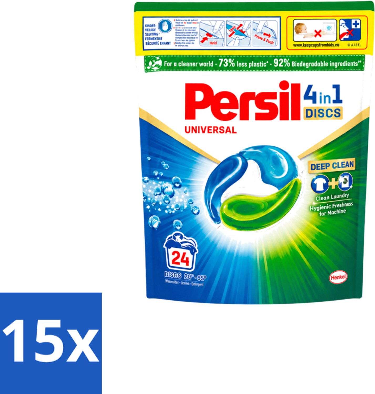 15 x Persil – Wasmiddel Discs – Universeel - 24 Capsules - Voordeelverpakking - 15 stuks