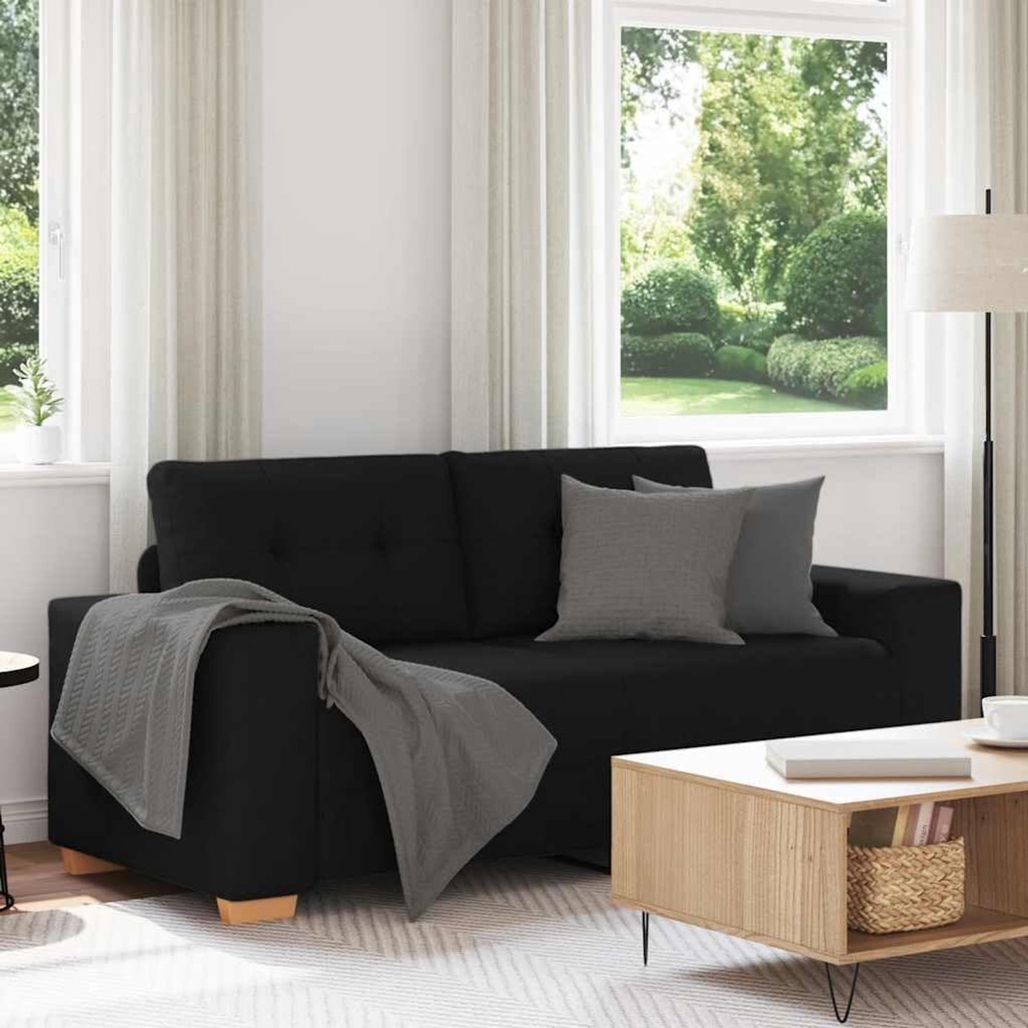 Zwart modulaire tweezitsbank met metalen frame voor moderne woonkamer 140 cm stof