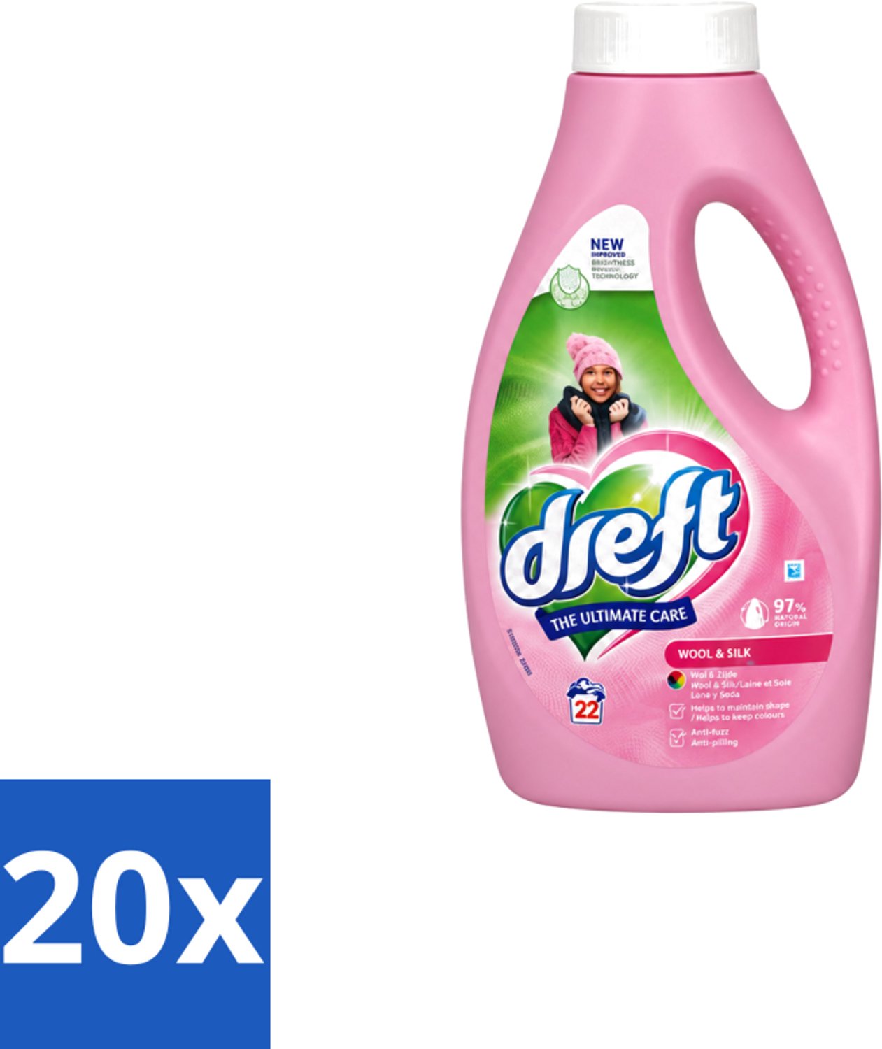20 x Dreft – Vloeibaar Wasmiddel – Wol & Zijde – 22 Wasbeurten - Voordeelverpakking - 20 stuks